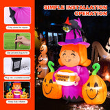 Infleasjoiy 5ft Witch Pumpkin Halloween Inflatable Outdoor Decoration, Courtyard Decoration with LED Lights, for Outdoor Lawn, Garden, Family Vacation Party