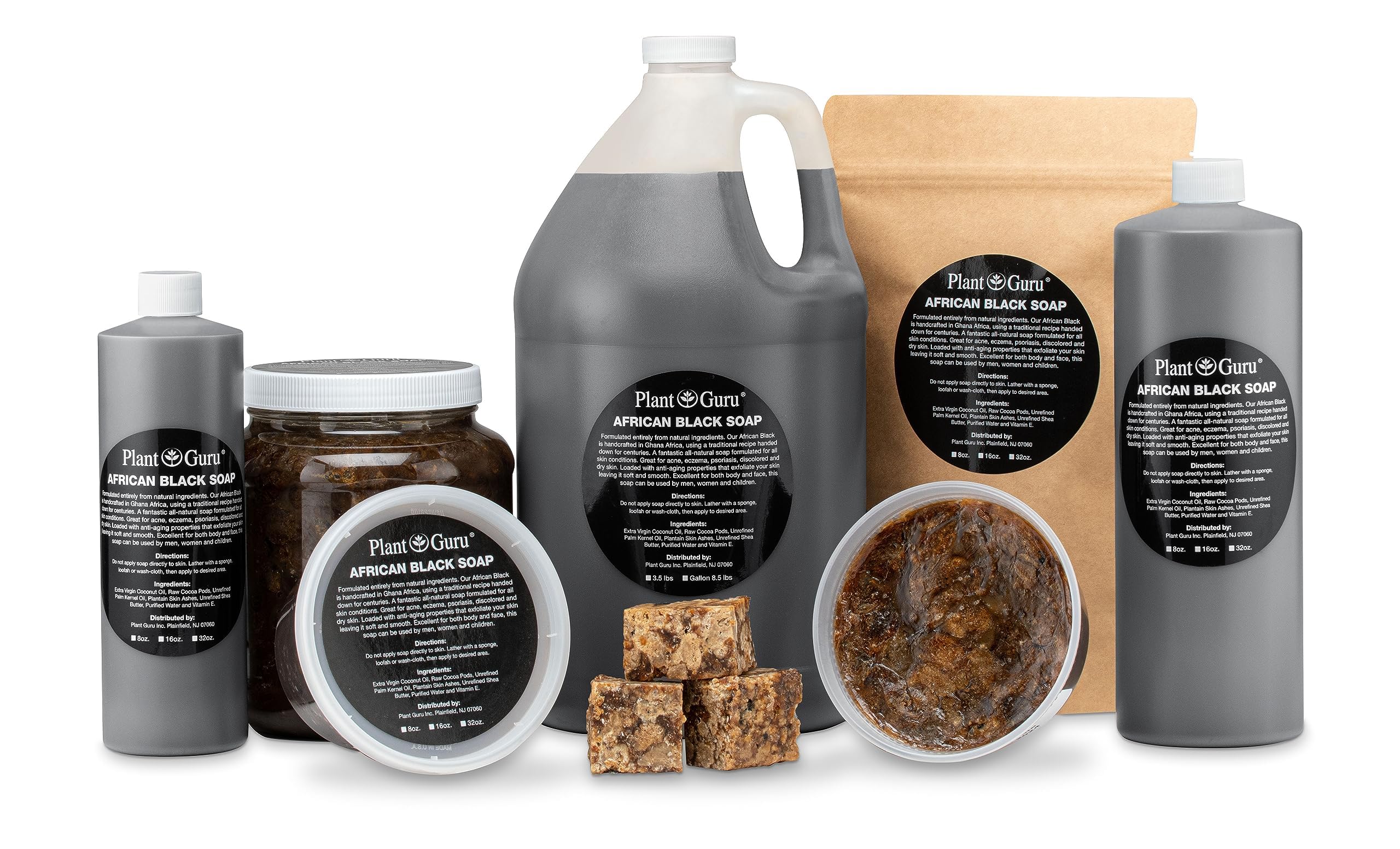 Raw African Black Soap Bar 8 oz. - 100% Pure Natural From Ghana. Acne Treatment, Aids Against Eczema & Psoriasis, Dry Skin, Scars and Dark Spots. Great For Pimples, Blackhead, Face & Body Wash.