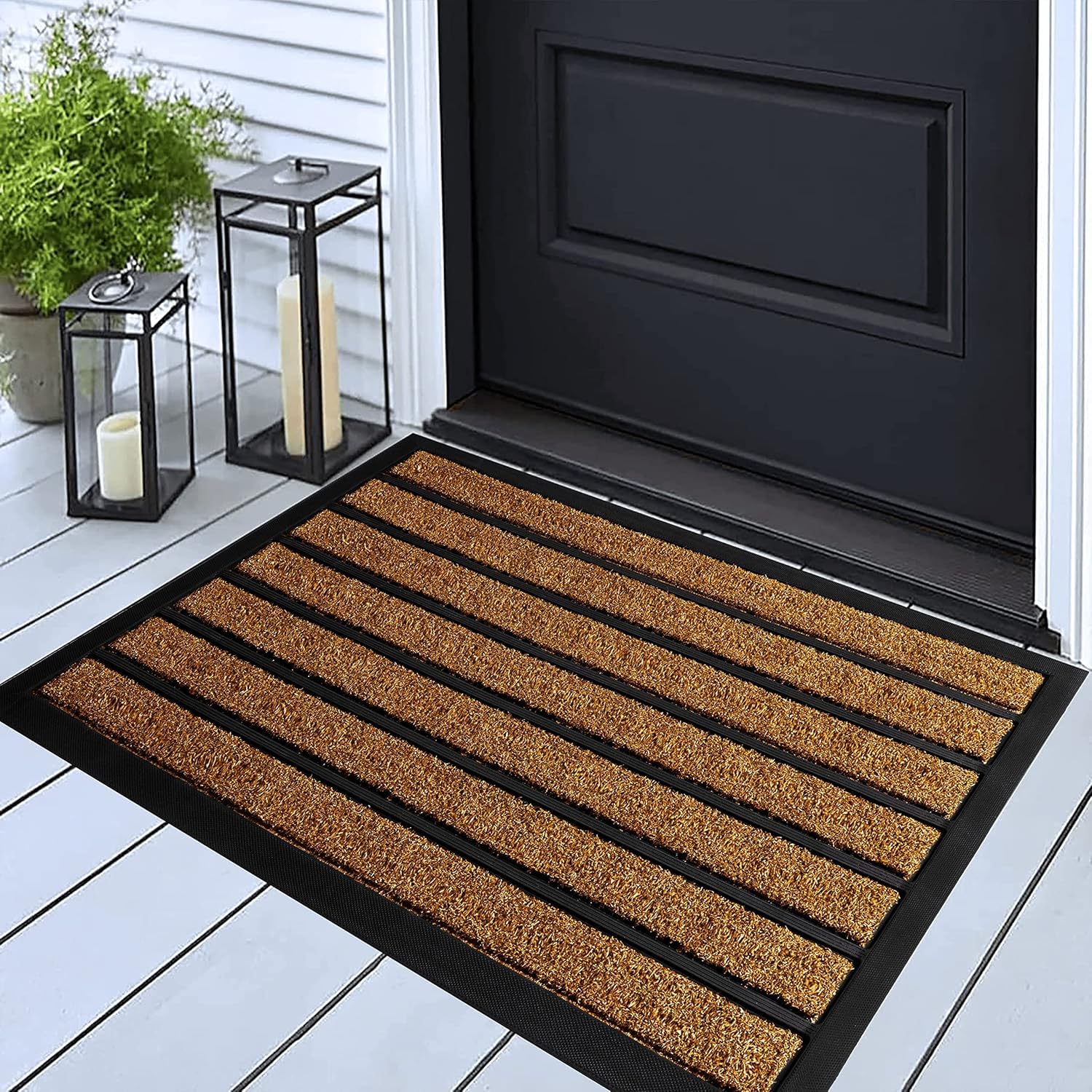 ubdyo Extra Durable Door Mat - Dirt Trapping Outdoor Welcome Mats - Non-Slip Outdoor Indoor Entrance - Low Profile Front Doormat (30" x 17", Bright Brown)