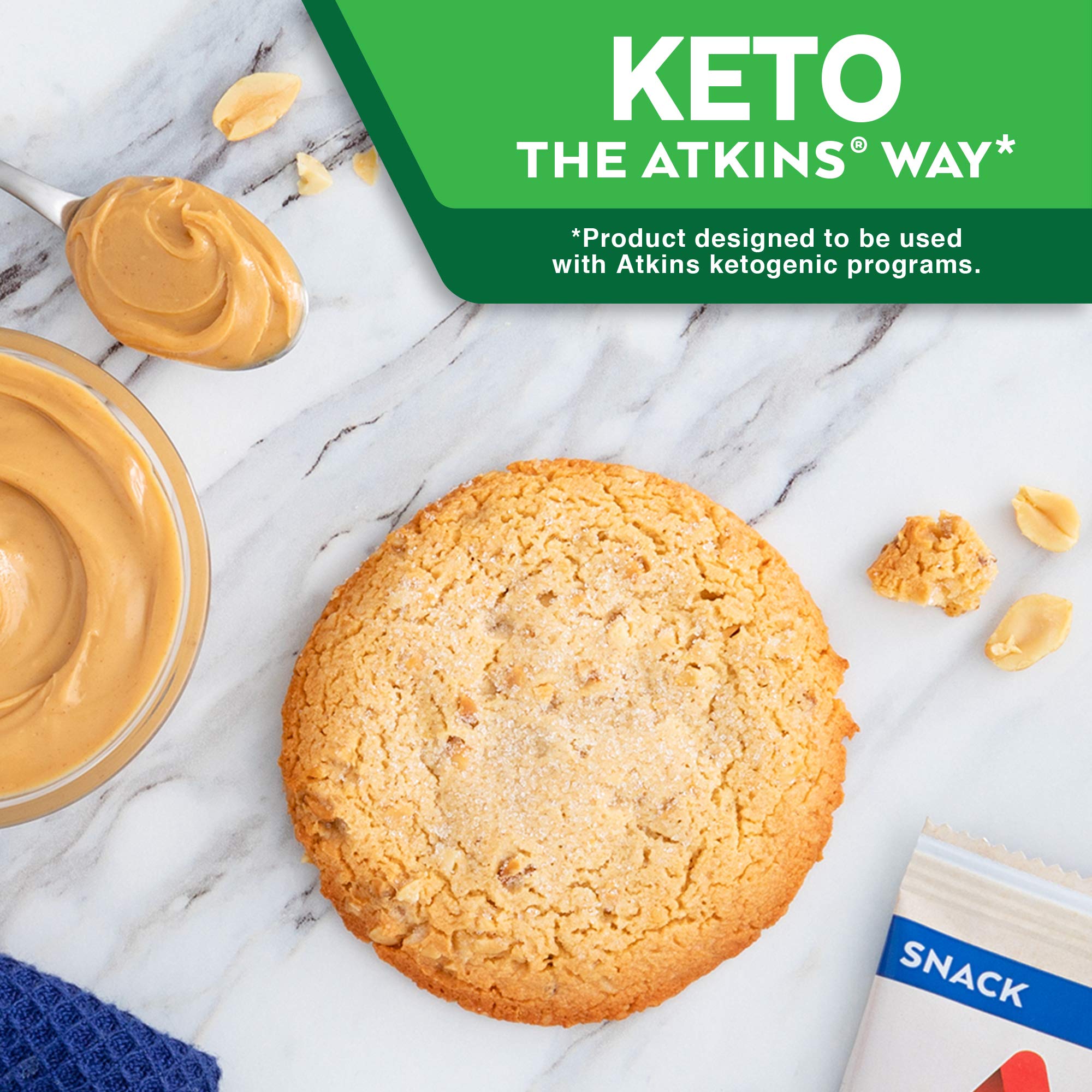 Atkins Peanut Butter Protein Cookie, Protein Dessert, Rich in Fiber, 3g Net Carb, 1g Sugar, Keto Friendly, 4 Count