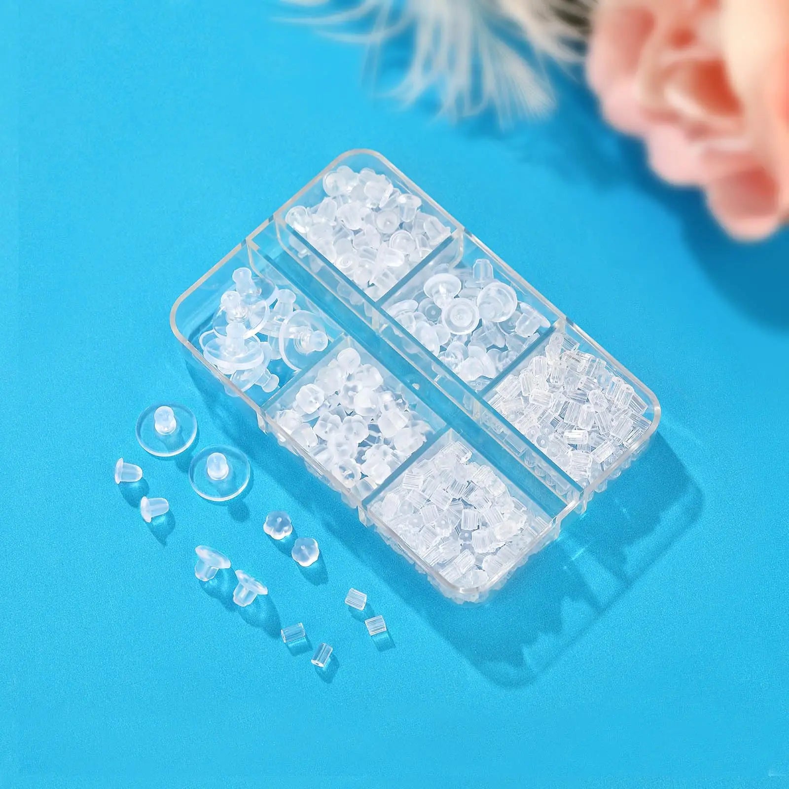 6 Styles Silicone Earring Backs, 600 Clear Soft Hypoallergenic Plastic Rubber Earring Backs Clutch Stoppers Kits for Fish Hook Hoops