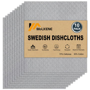 MoLKENE Swedish Dishcloths for Kitchen | 10 Pack Absorbent Cellulose Sponge Cloths Washable | Non-Scratch Reusable Paper Towels Quick Drying Cleaning Rag - Grey