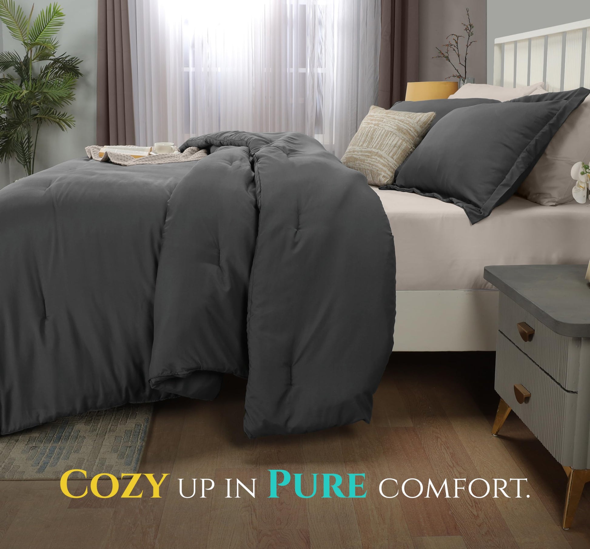 Utopia Bedding Queen Comforter Set Grey, Comforters Queen Size 3 Pieces Bedding Comforters Sets, Down Alternative Soft Bed Set, 1 Comforter (88 x 88 inches) 2 Pillow Shams (20 x 26 inches)