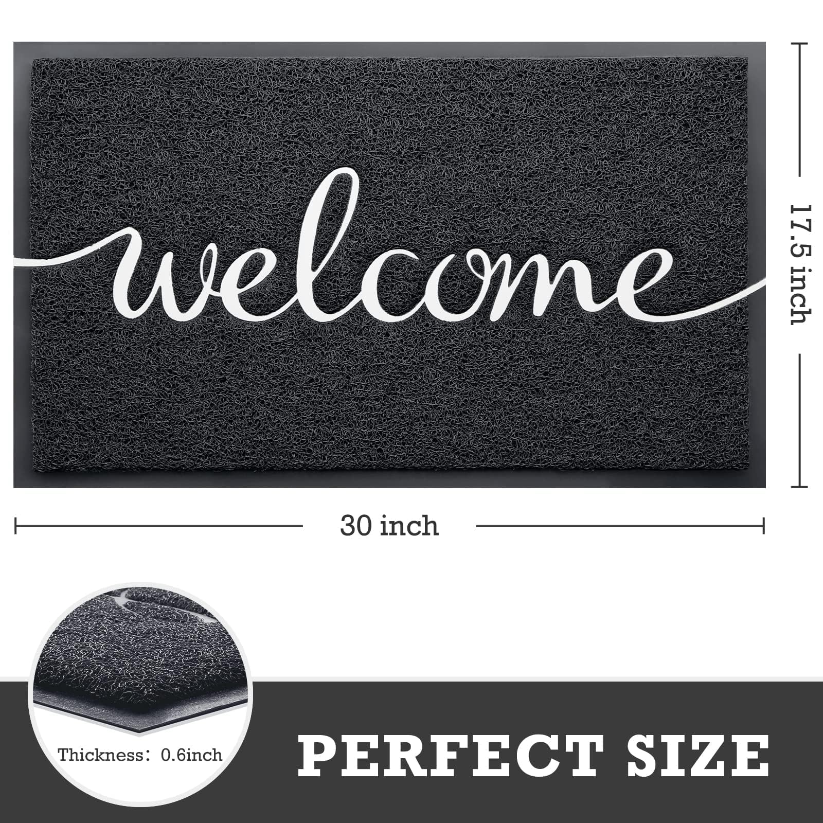 CozyBounty Black Door Mat Welcome Mats Outdoor Indoor Non-Slip Doormat for Entryway Low-Profile Floor Mat for Yard, Garage, High Traffic Areas (30"x17.5", Black)