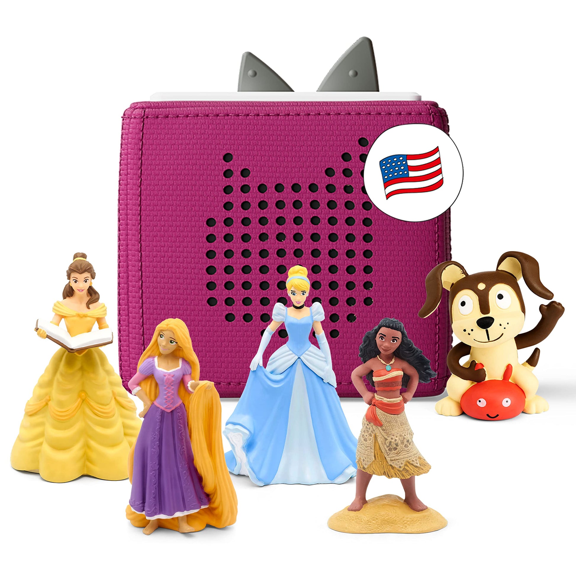 Toniebox Audio Player Starter Set with Cinderella, Belle, Moana, Tangled, and Playtime Puppy - Listen, Learn, and Play with One Huggable Little Box - Purple