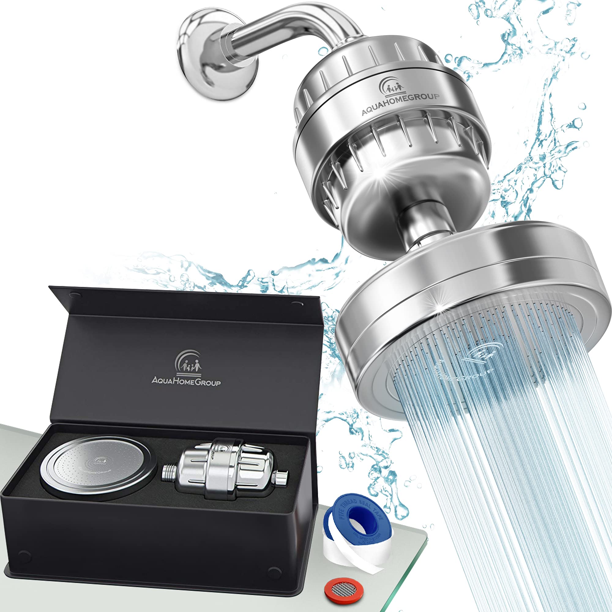 AquaHomeGroup طقم رأس دش فاخر بفلتر 20+3 مراحل، فلتر دش للماء العسر يزيل الكلور والمواد الضارة - فلتر رأس دش عالي الأداء