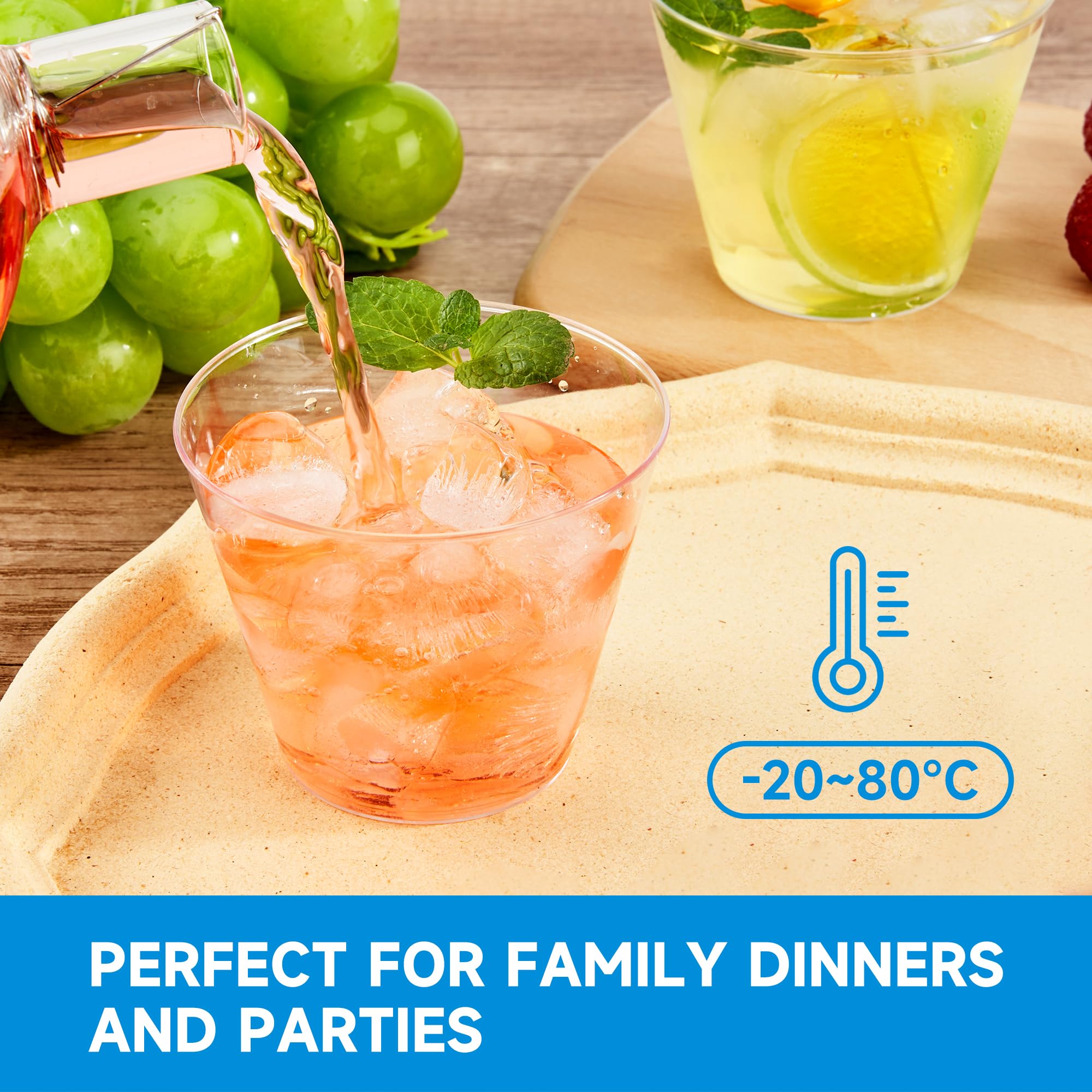 RACETOP 9 oz 100 packs Clear Disposable Plastic Cups, Durable Plastic Cups Tumblers, Perfect for Parties, Wedding and Festival Events
