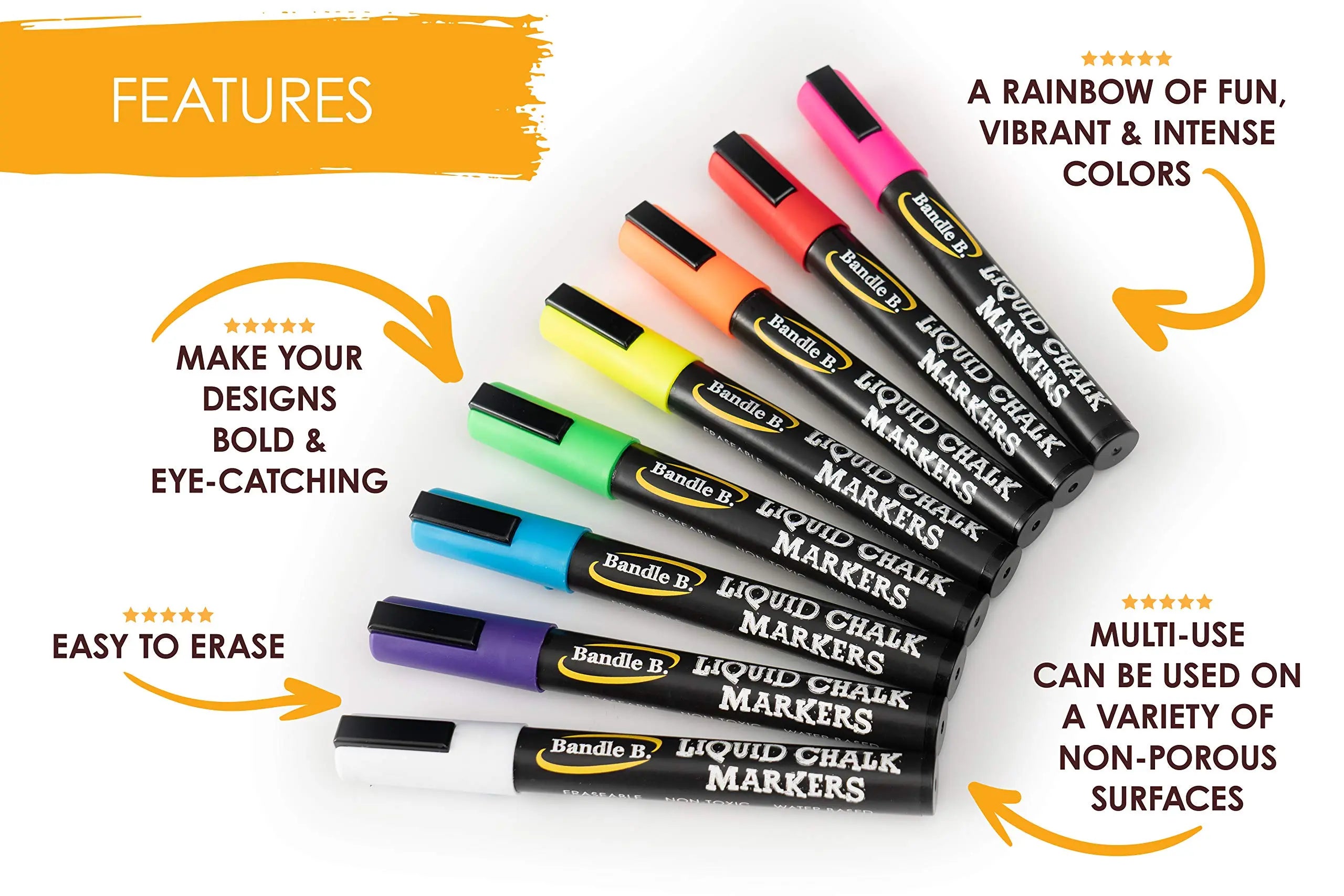 Chalk Markers - 8 Vibrant, Erasable, Non-Toxic, Water-Based, Reversible Tips, For Kids & Grown-Ups for Glass or Chalkboard Markers for Businesses, Restaurants, Liquid Drawing Chalk (Vibrant 6mm)