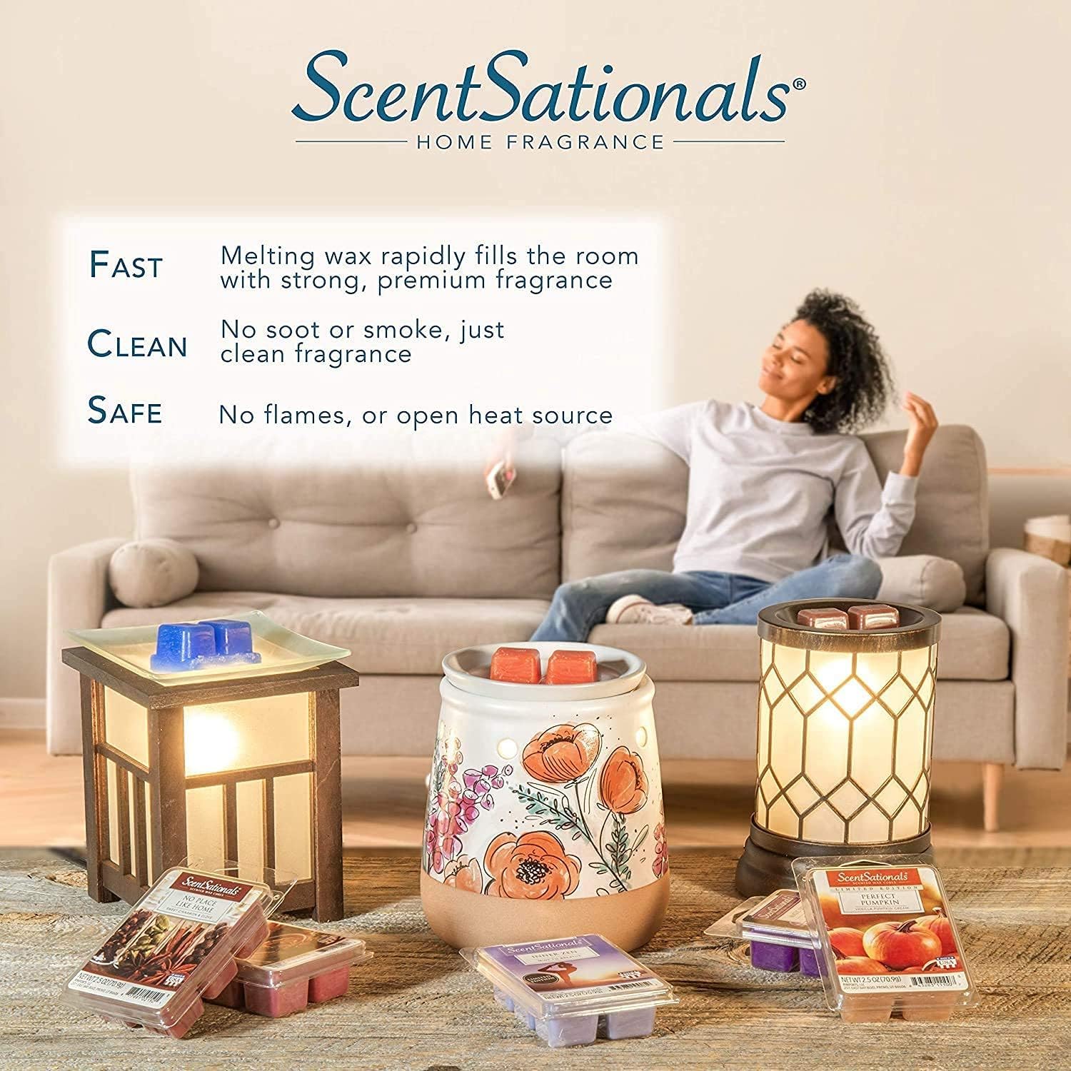 Scentsationals Fall Wax Melts Home Sweet Home 4pk – Long Lasting, Strong Scent Melts for Warmers, Includes Cuddle Up, Cinnamon Apples, Salted Caramel Butter Cream & Farmhouse Cookies, 10oz (24 Cubes)