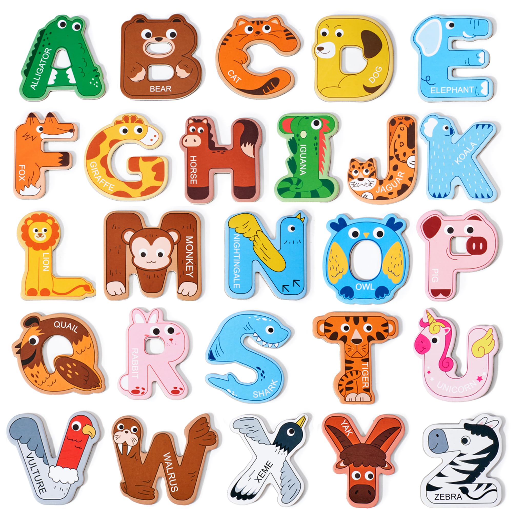 JoyCat Magnetic Letters and Numbers Fridge Magnets, 26 Uppercase Letters 0-9 Numbers, Animal Alphabet Refrigerator Toy Set for Kids & Toddlers Preschool Learning, Great Gift for 2 3 4 5 Years Old