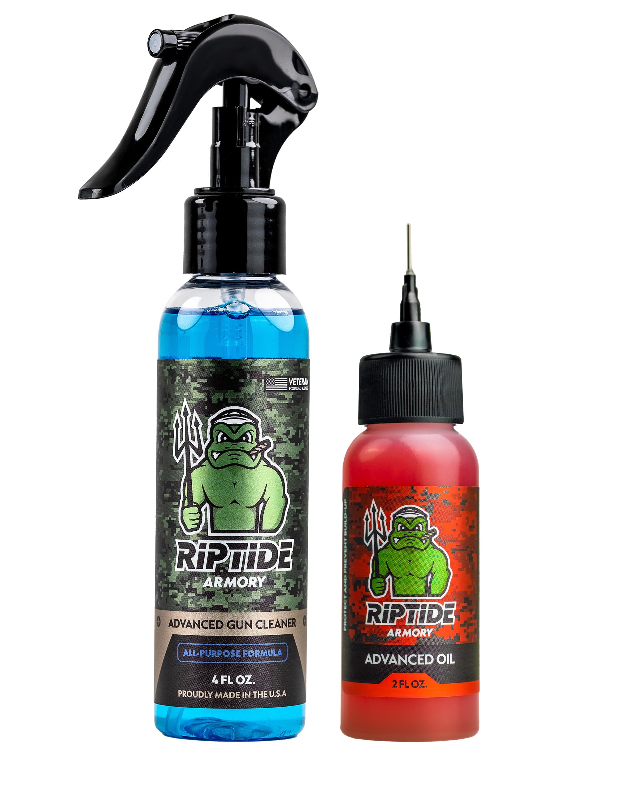 Riptide Armory Advanced Gun Cleaner & Gun Oil Kit - Cleans, Lubes, Protects Targeted Long-Lasting Formula - Nano Coat Technology - Veteran Founded & Formulated by Former US Navy Seal (4/2oz Combo)