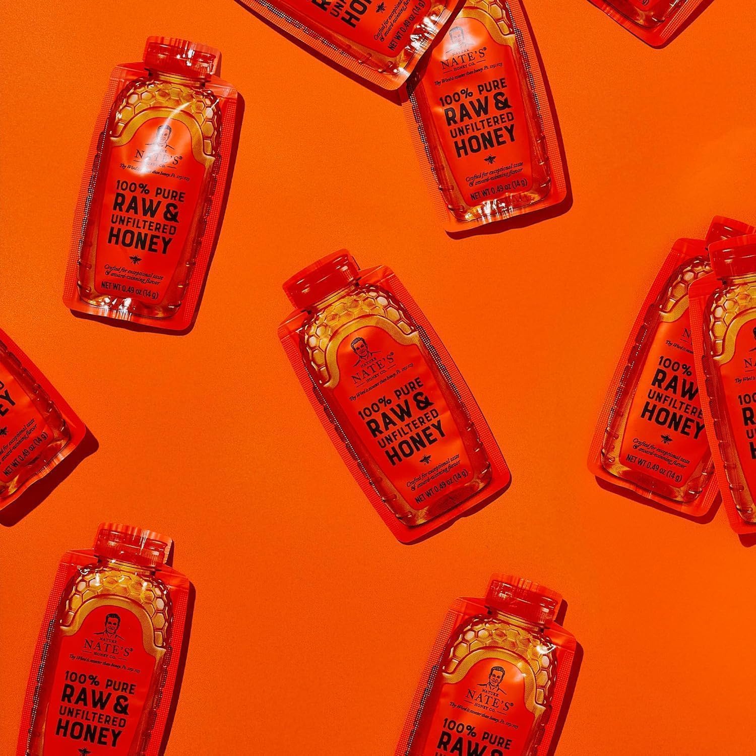 Nate's Honey Minis - Single-Serve 100% Pure, Raw & Unfiltered Honey – 0.49oz Packets, 20ct box