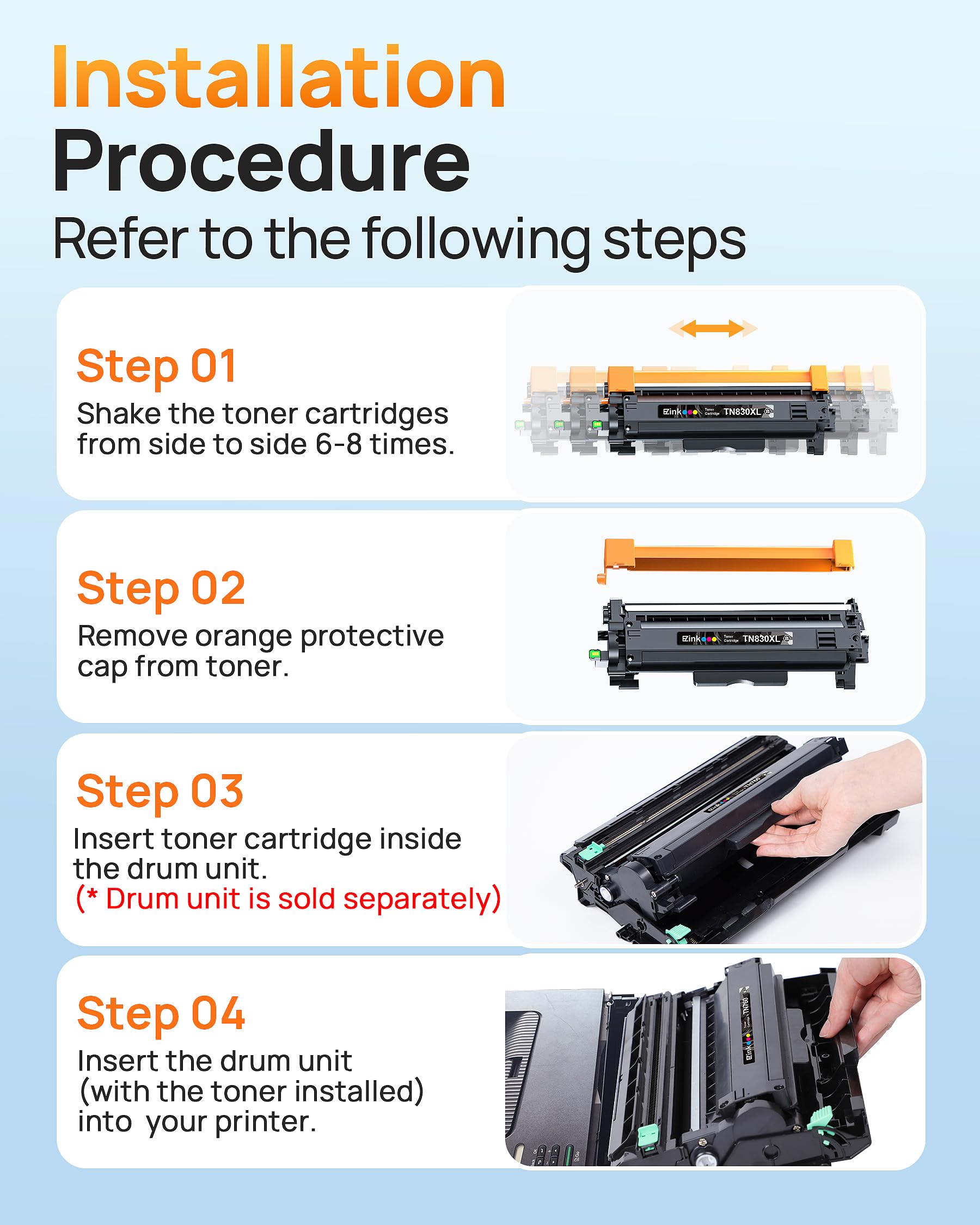 E-Z Ink Compatible Toner Cartridge Replacement for Brother TN830XL TN 830 TN830 Toner Cartridges for HL-L2460DW DCP-L2640DW HL-L2480DW HL-L2400D HL-L2405W MFC-L2820DW Printer (4 Black)