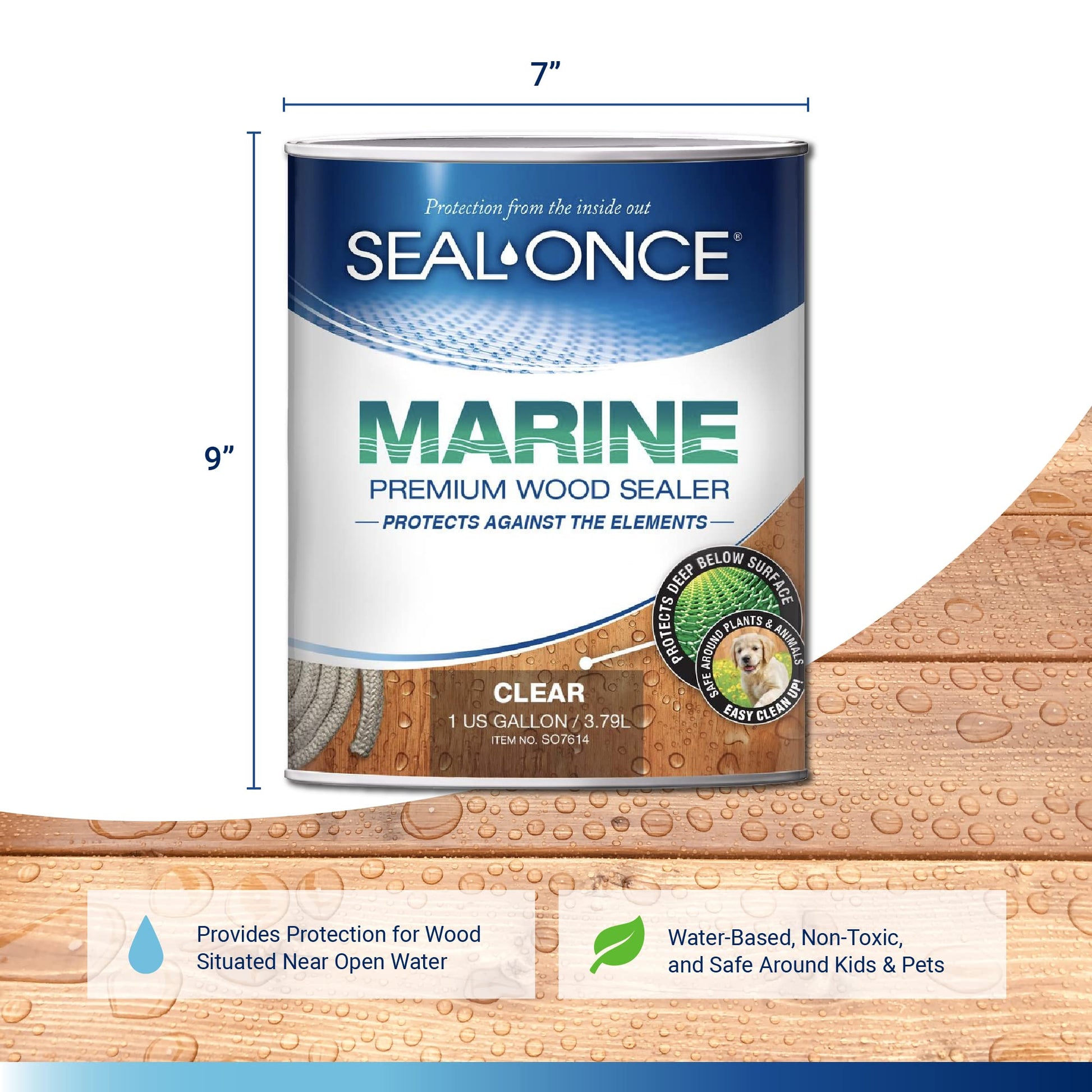 SEAL-ONCE MARINE - 1 Gallon Penetrating Wood Sealer, Waterproofer & Stain. Water-Based, Ultra-low VOC formula for high-moisture areas to protect wood docks, decks, piers & retaining walls.