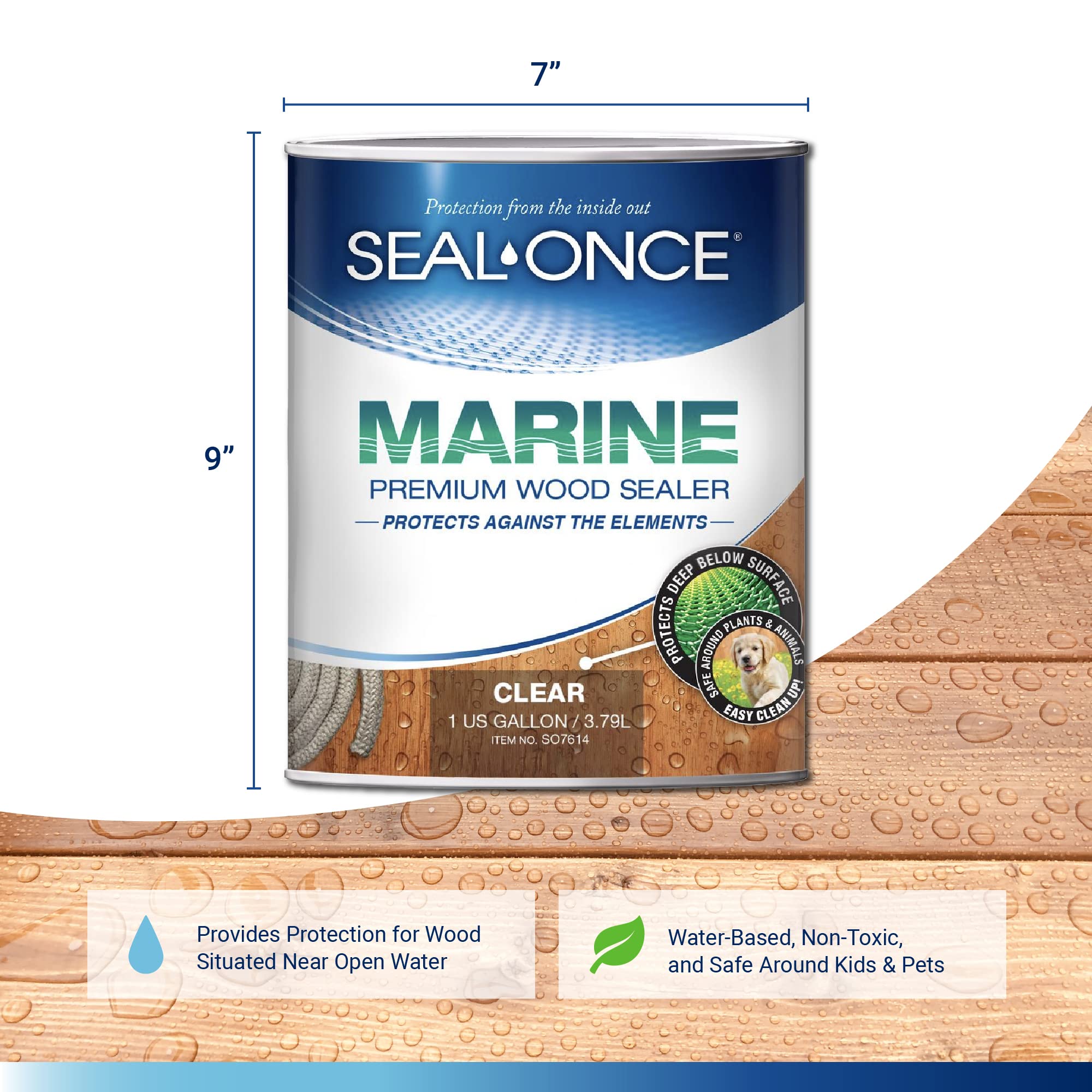 SEAL-ONCE MARINE - 1 Gallon Penetrating Wood Sealer, Waterproofer & Stain. Water-Based, Ultra-low VOC formula for high-moisture areas to protect wood docks, decks, piers & retaining walls.
