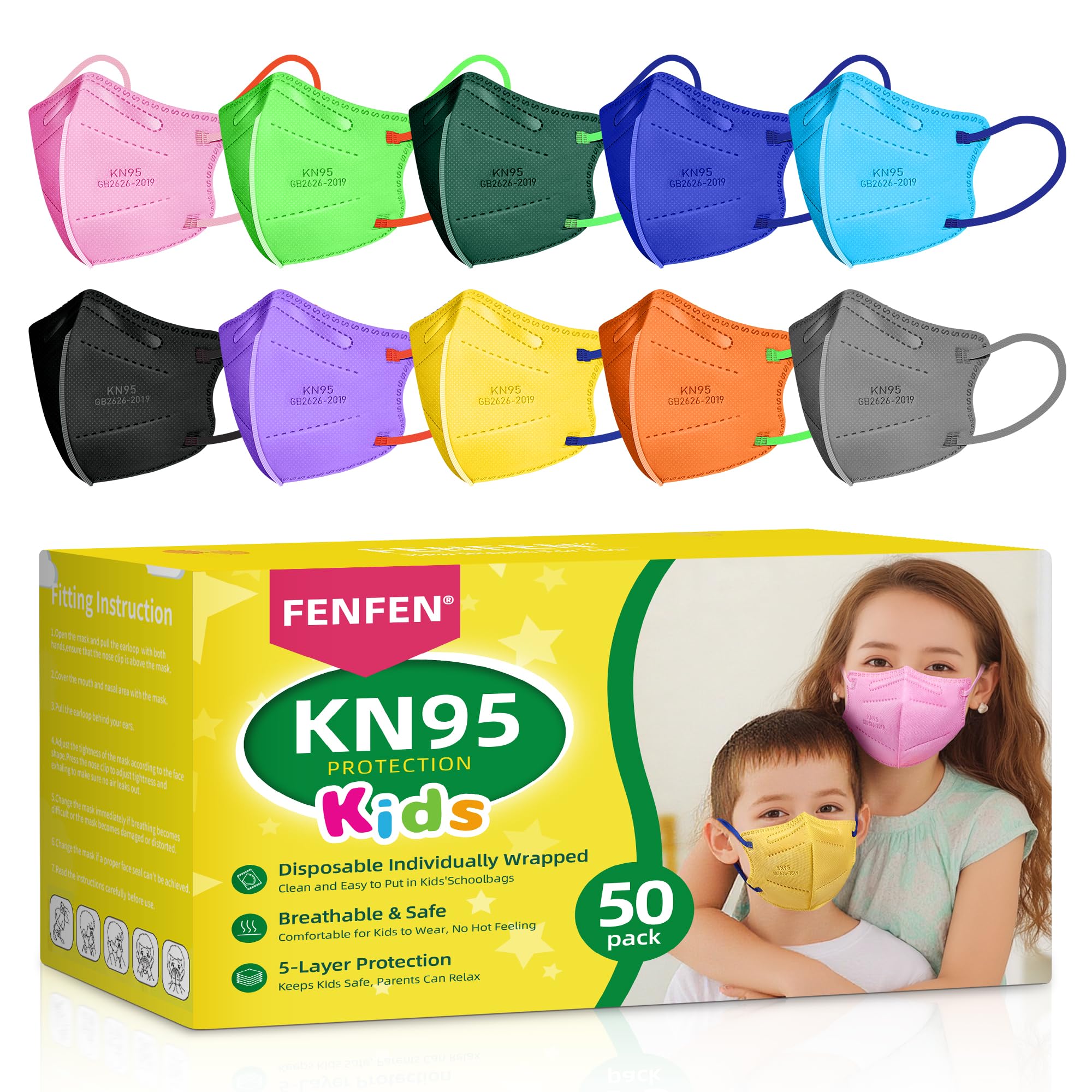 Kids KN95 Face Mask Disposable - 50 Pack KN95 Kid Masks Children Small Size Kids Breathable KN95 Mask Mascaras KN95 Para Niños