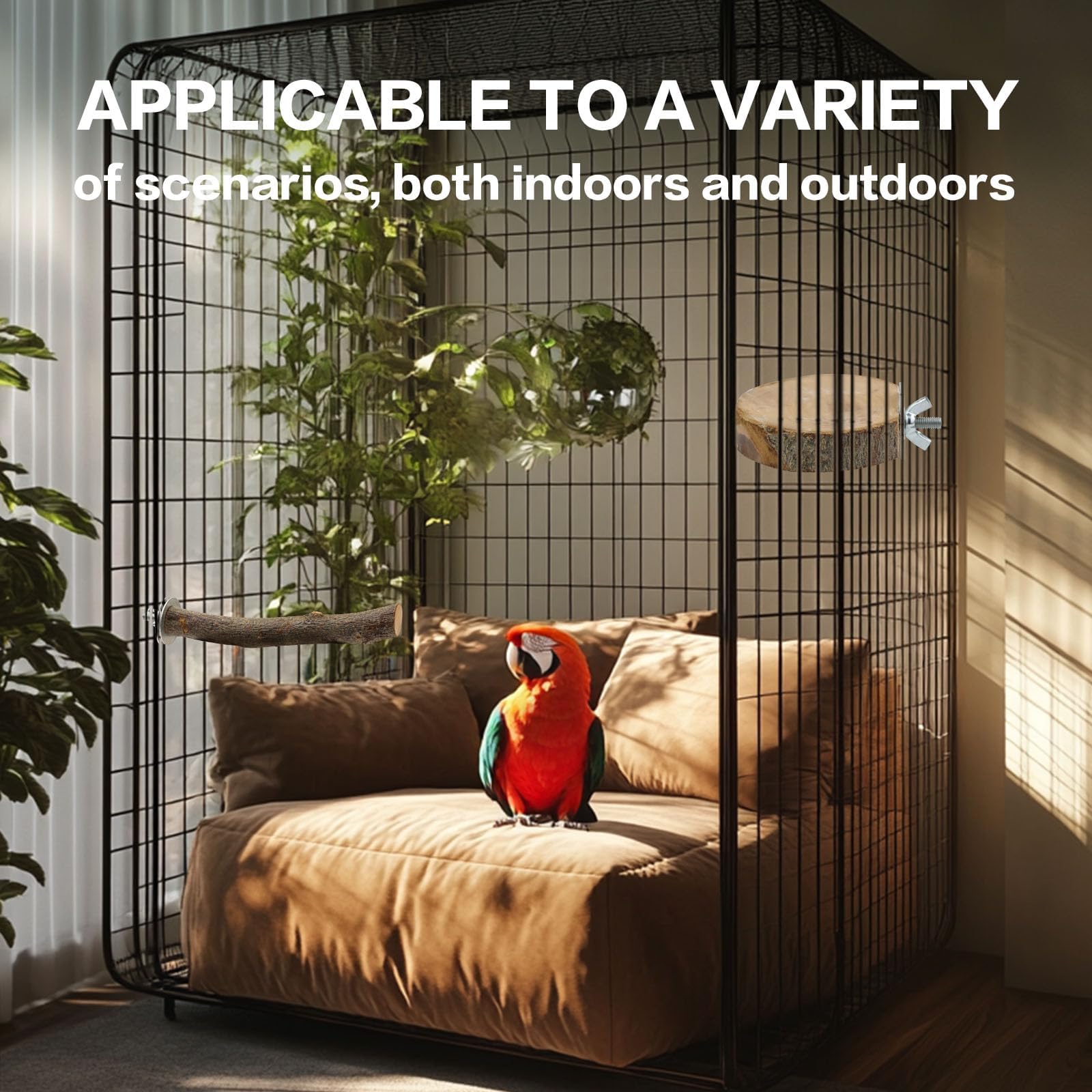 CZWESTC Natural Wood Bird Perches for Cage, Parrot Perch Stand & Platform, Bird Cage Accessories for Parakeets, Cockatiels, Conures, Lovebirds (Brown, Core Perch & Platform - 8PCS)