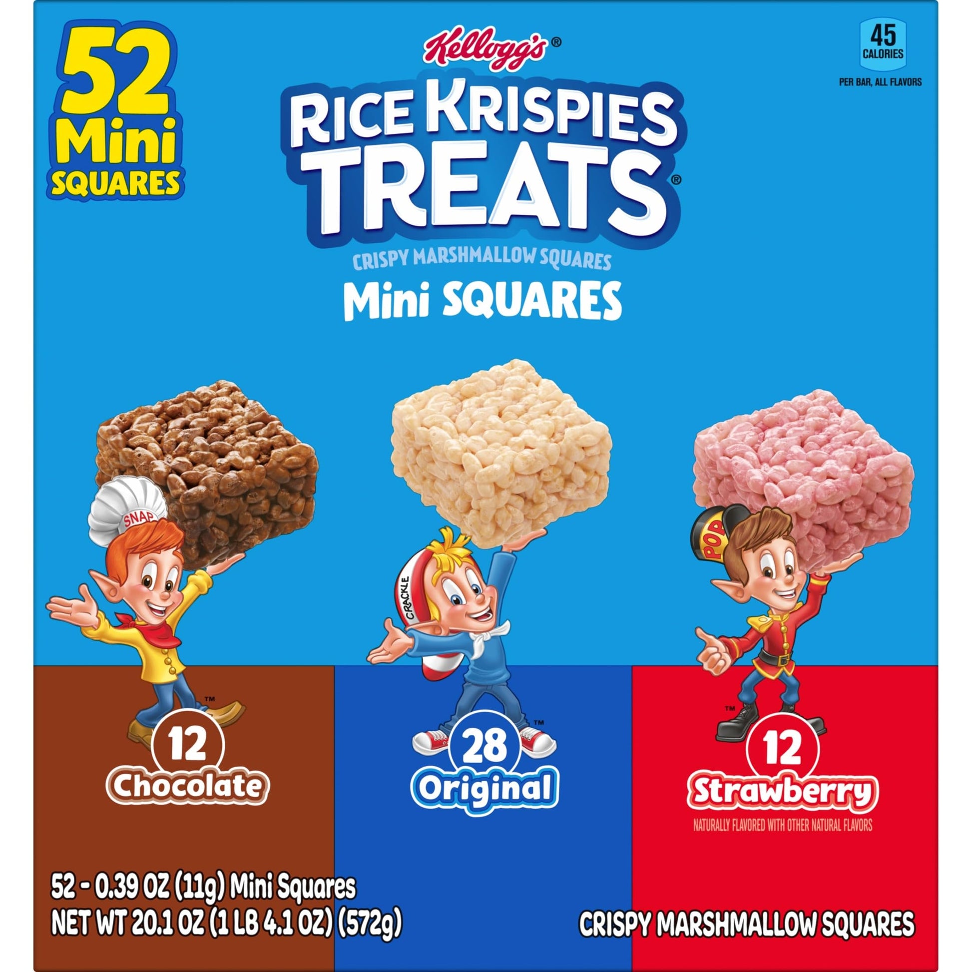 Rice Krispies Treats Mini Crispy Marshmallow Squares, Kids Snacks, Lunch Snacks, Variety Pack, 20.1oz Box (52 Bars)