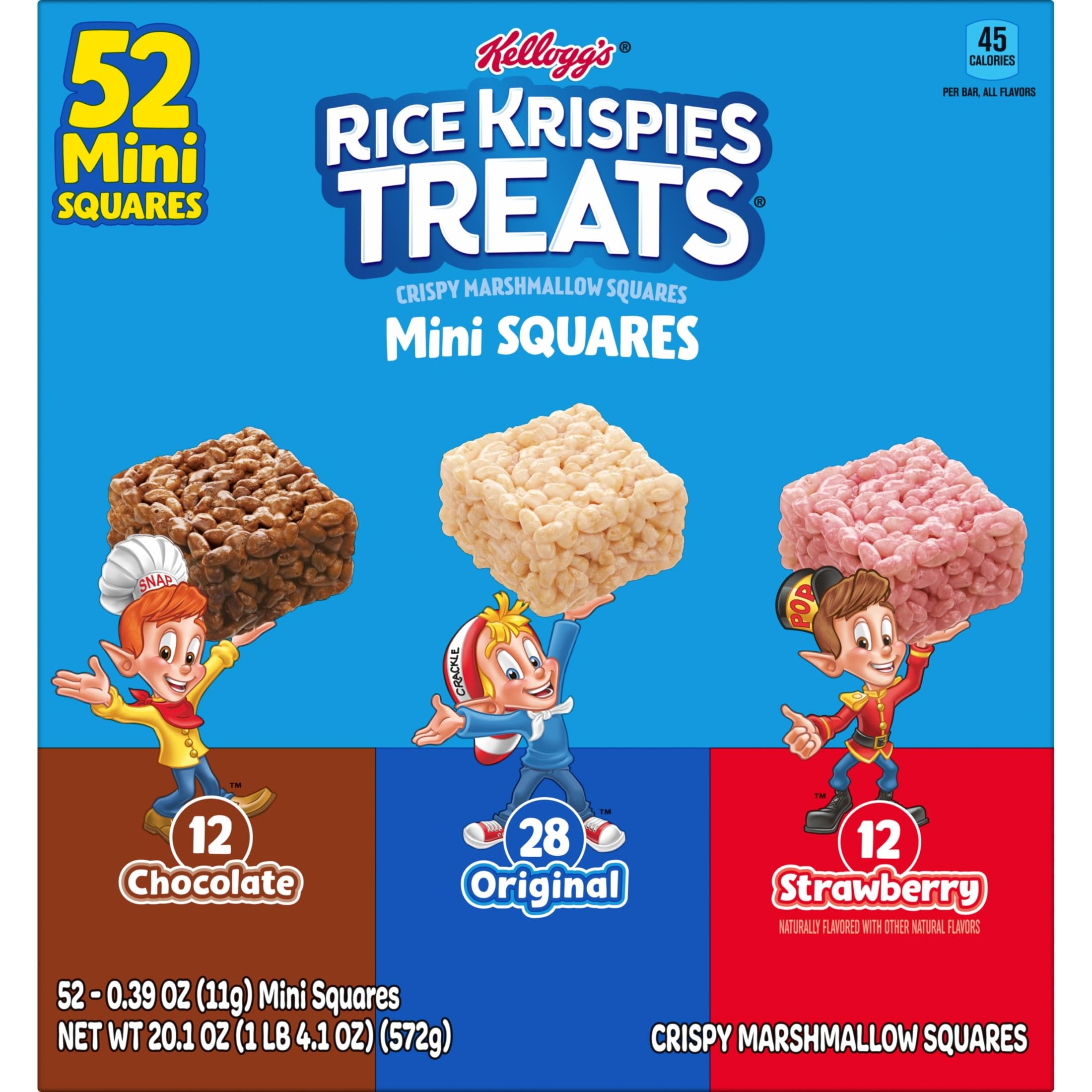 Rice Krispies Treats Mini Crispy Marshmallow Squares, Kids Snacks, Lunch Snacks, Variety Pack, 20.1oz Box (52 Bars)