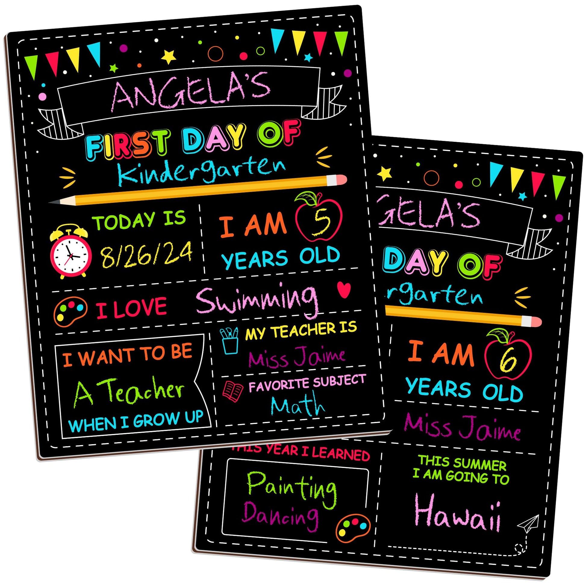 Double-Sided First Day of School Sign Board, 12 × 10 Inches Back to School Sign, Reusable Color Painting First and Last Day of Preschool Board, Washable Chalkboard for Kindergarten Pre-K