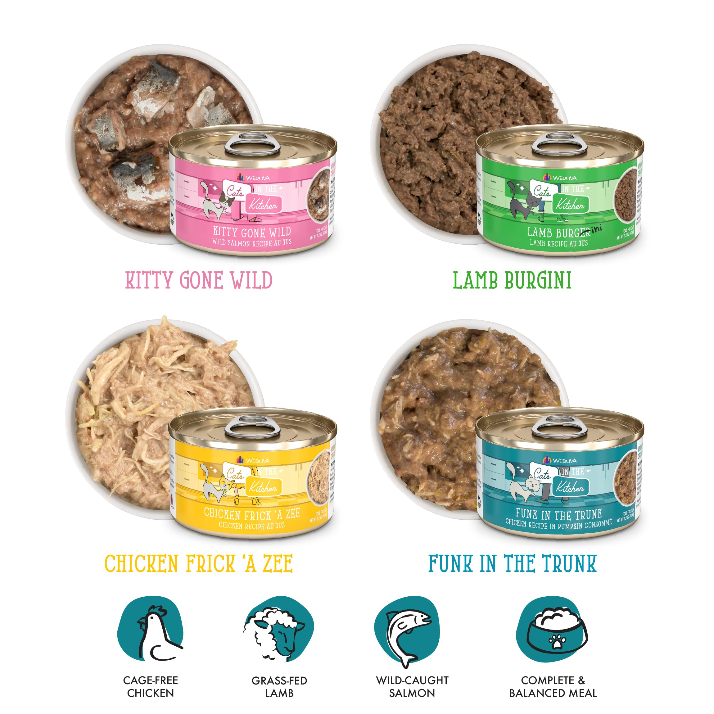 Weruva Cats in The Kitchen, Kitchen Cuties Variety Pack, Wet Cat Food, 3.2oz Can (Pack of 12)
