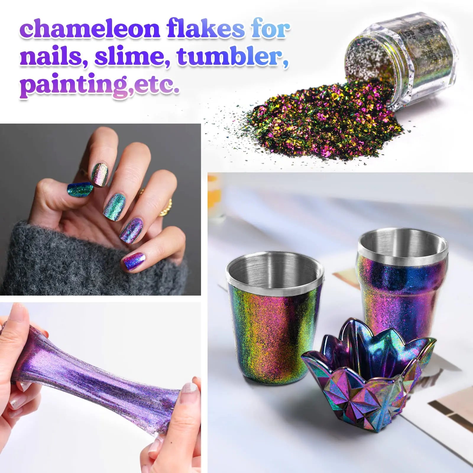 LET'S RESIN Chameleon Flakes, Resin Supplies -Intense Color Shift Pigment Powder for Resin Molds/Tumblers, Chrome Powder Pigment for Christmas Nail Art/Paint/Soap Making