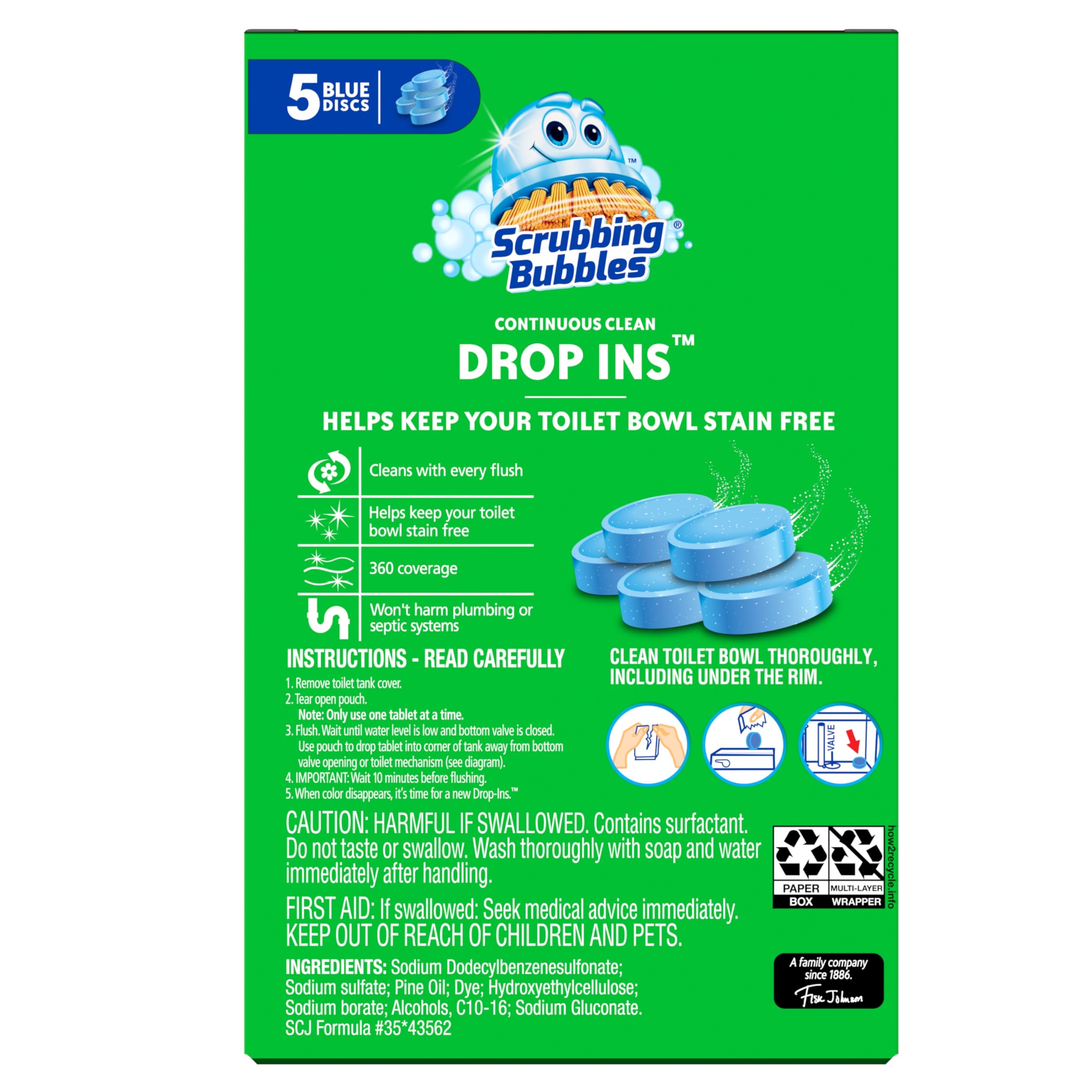Scrubbing Bubbles Toilet Bowl Tablets, Continuous Clean Toilet Drop In Discs, Each Tablet Provides 4 Weeks of Protection Against Stains and Build Up, 5 Count (Pack of 1)