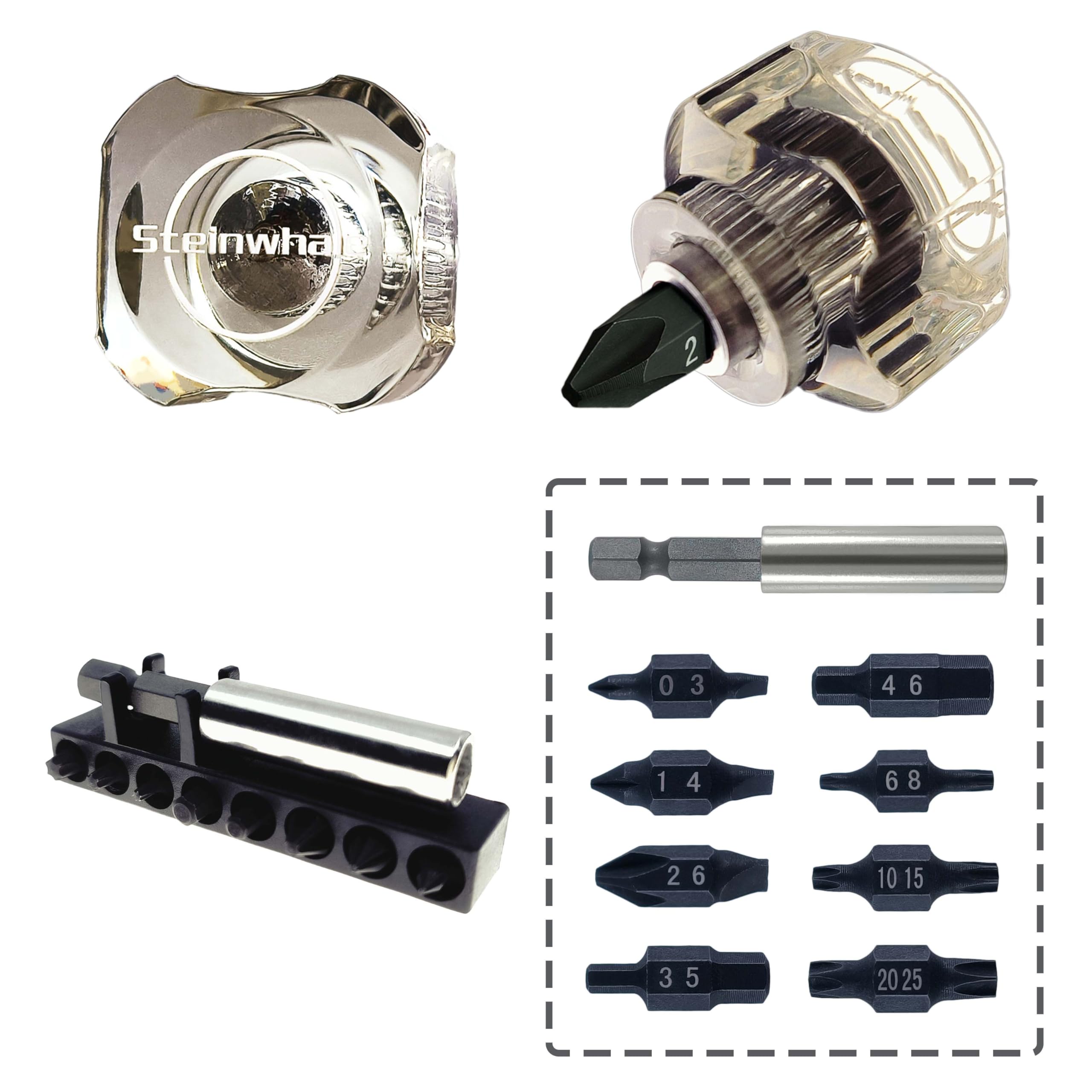 Steinwhale 10in1 Short Stubby Mini Screwdriver for tight spots, Cellulose Acetate Fiber Made Handle, Double-headed High Hardness S2 Steel Bits, Exquisite EDC