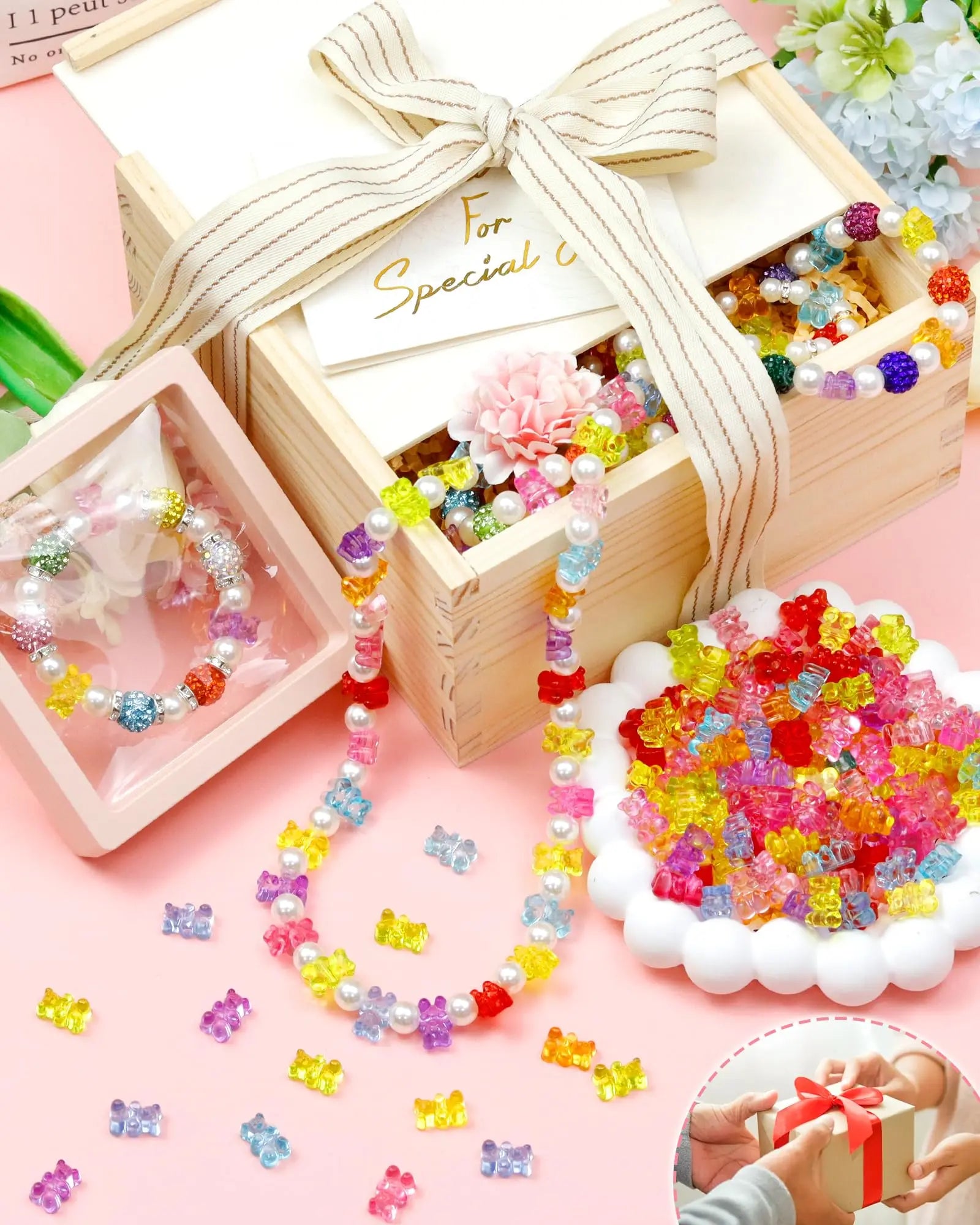 200pcs FIVEIZERO Clear Acrylic Bear Beads, Mixed Color Gummy Bear Beads for Bracelet, Necklace, and DIY Crafts, Cute Bear Charms for Jewelry Making