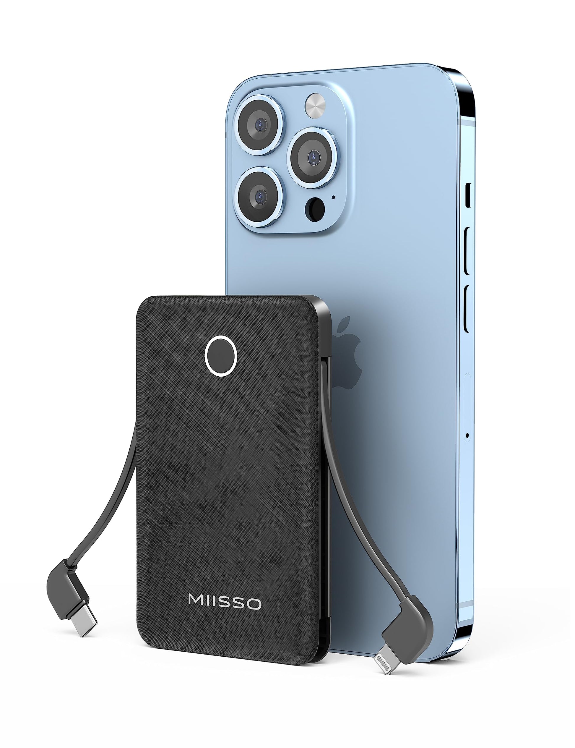 6000mah Ultra Slim Built in Cables Power Bank, Card Size Built in USB C Cords Battery Pack Portable Charger for Phones, 3 Output External Battery Pack Compatible with iPhone, Samsung, Deep Black