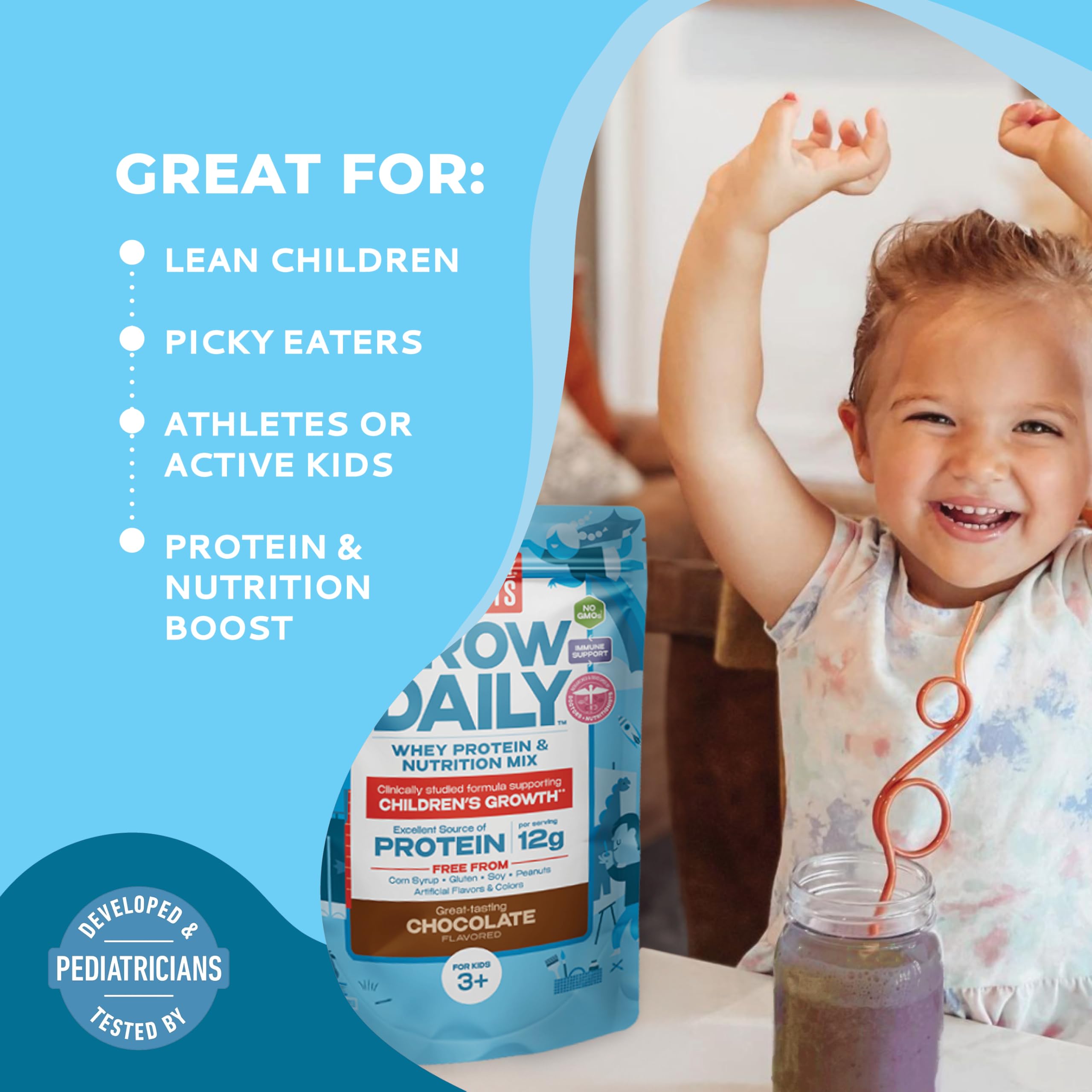 Healthy Height Grow Daily Kids Protein Drink Mix (Chocolate) - High Protein Shake for Kids 3+