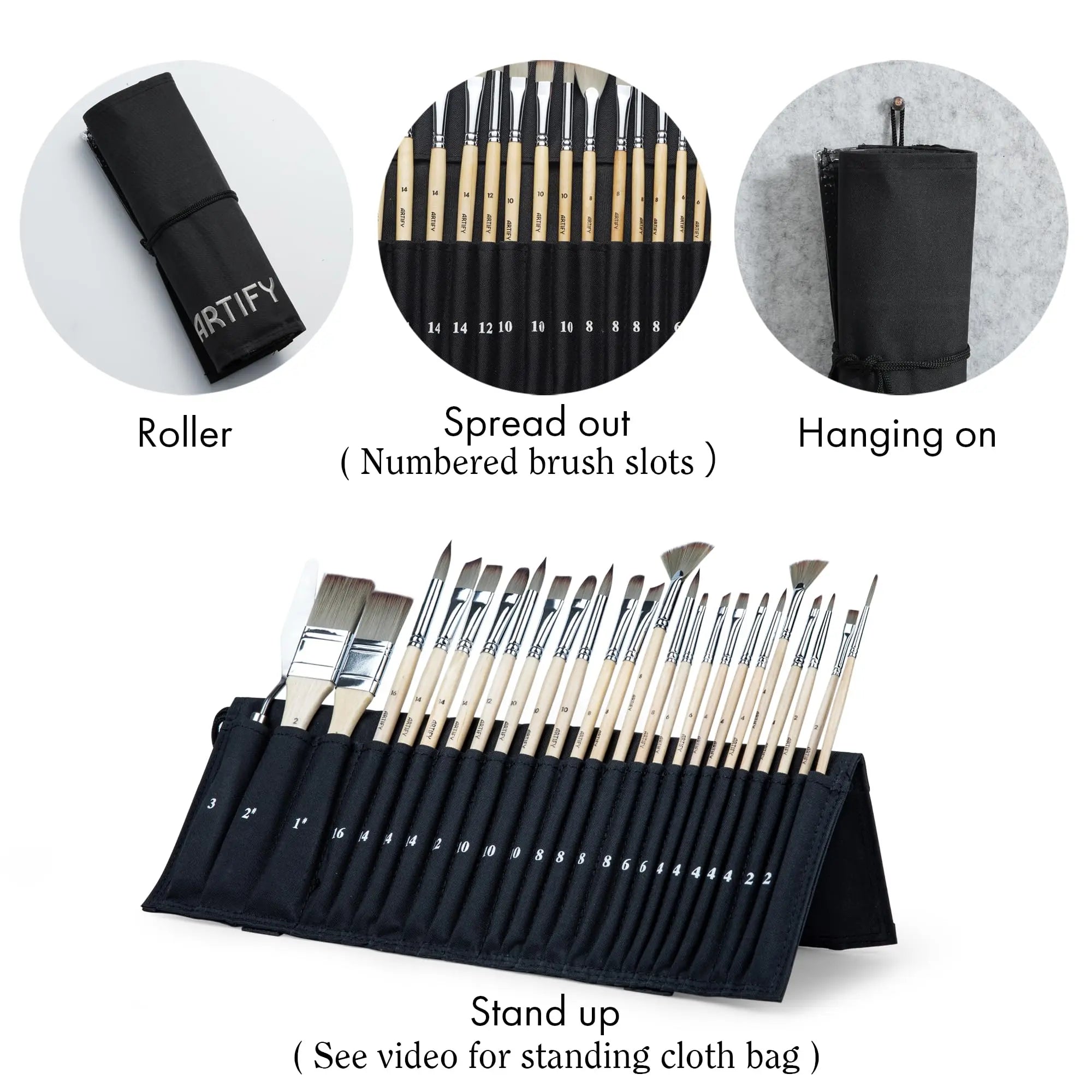 ARTIFY 25-Piece Professional Paint Brush Set – Expert Series Synthetic Nylon Brushes for Acrylic, Oil, Watercolor, Gouache – No Shedding, Canvas Roll Case & Palette Knife, Painter Gifts Art Supplies