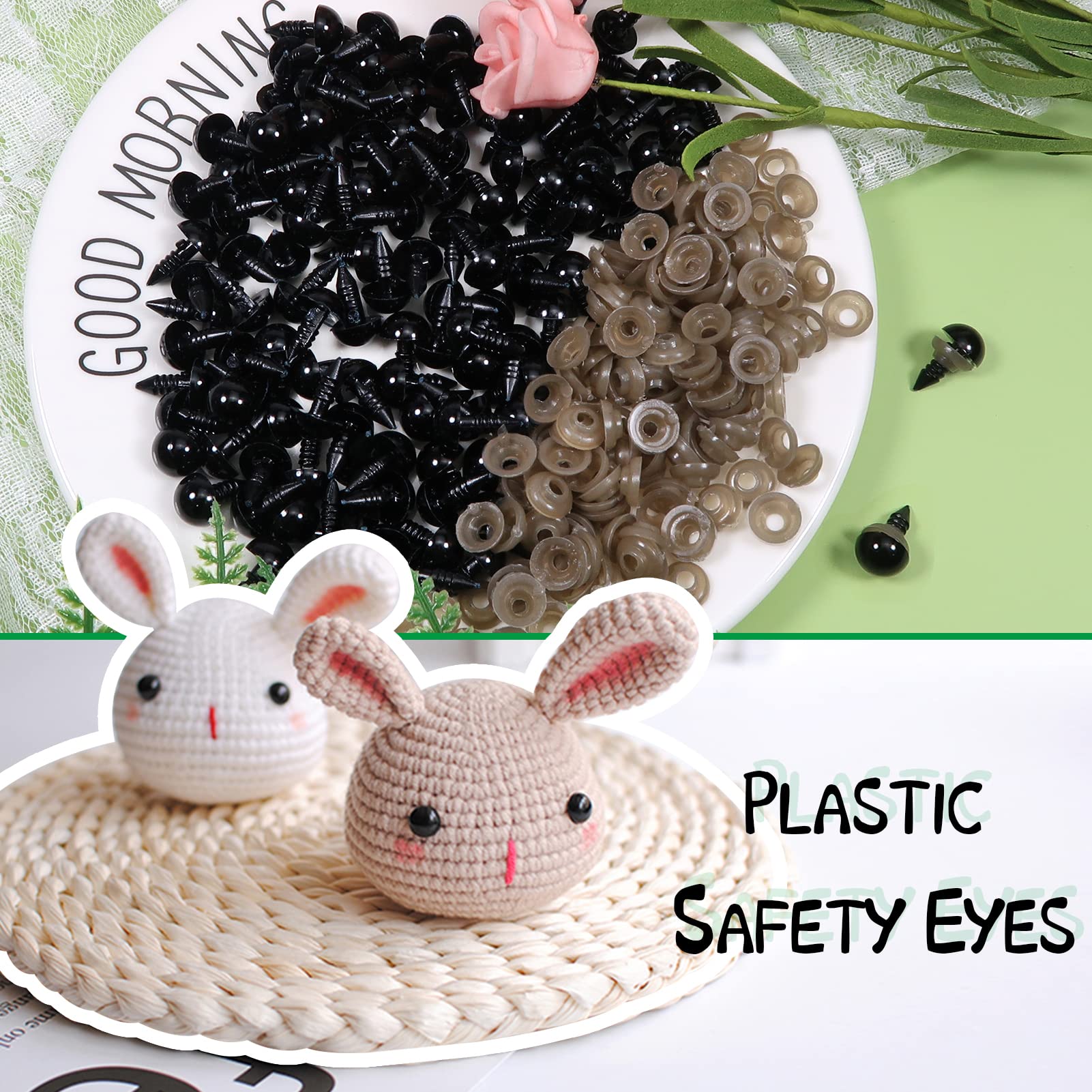 TOAOB 150pcs 8mm Black Plastic Safety Eyes Crafts Safety Eyes with Washers for Stuffed Animals Amigurumis Crochet Bears Doll Making