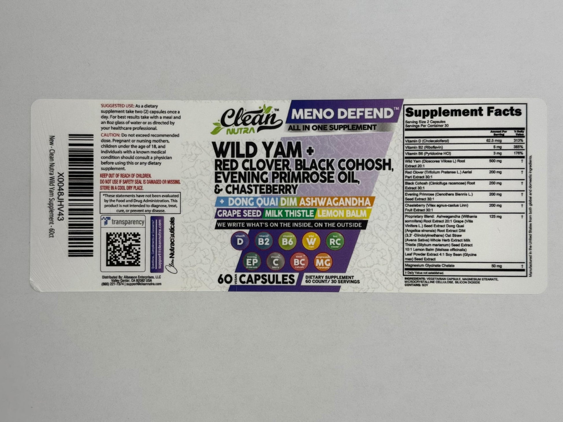 Clean Nutra Wild Yam Root Capsules with Red Clover Black Cohosh Evening Primrose Oil Chasteberry Dong Quai DIM Ashwagandha Grape Seed Extract Milk Thistle Lemon Balm and more Hormone Balance For Women