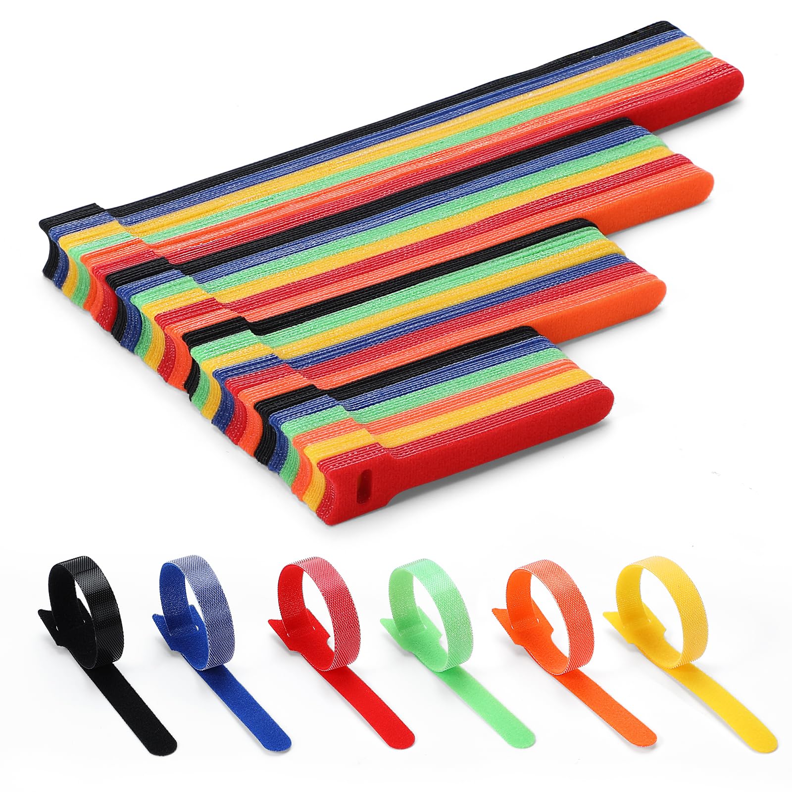 150PCS Cable Ties, 4+6+8+10 inch Multi-Colour Cable Ties for Cable Management, Adjustable Fastening Cable Ties, Multi-Purpose Reusable Hook and Loop for Home, Office and Garage