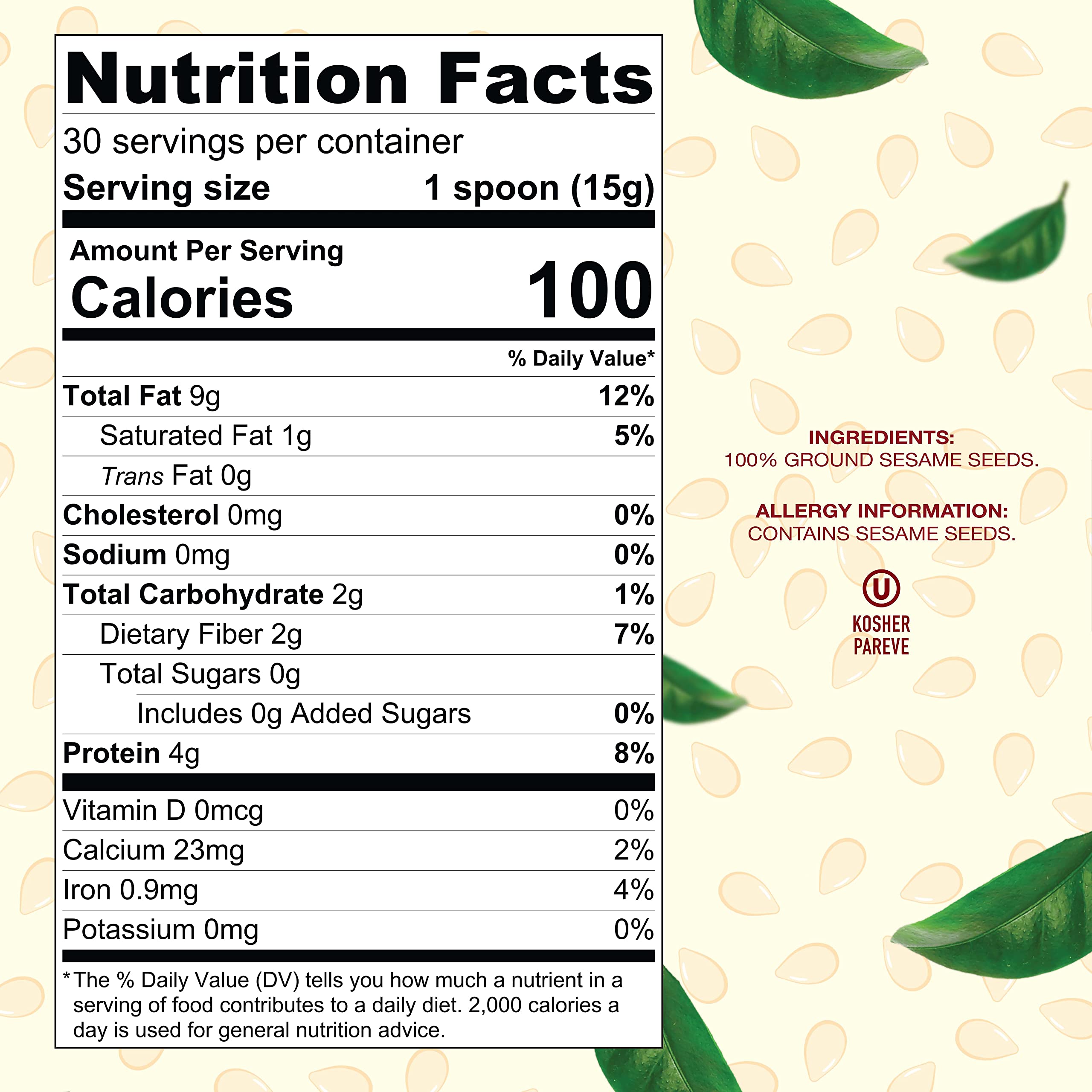 Baron's Kosher 100% Pure Ground Sesame Tahini 16-ounce Jars (1 Pound (Pack of 2))