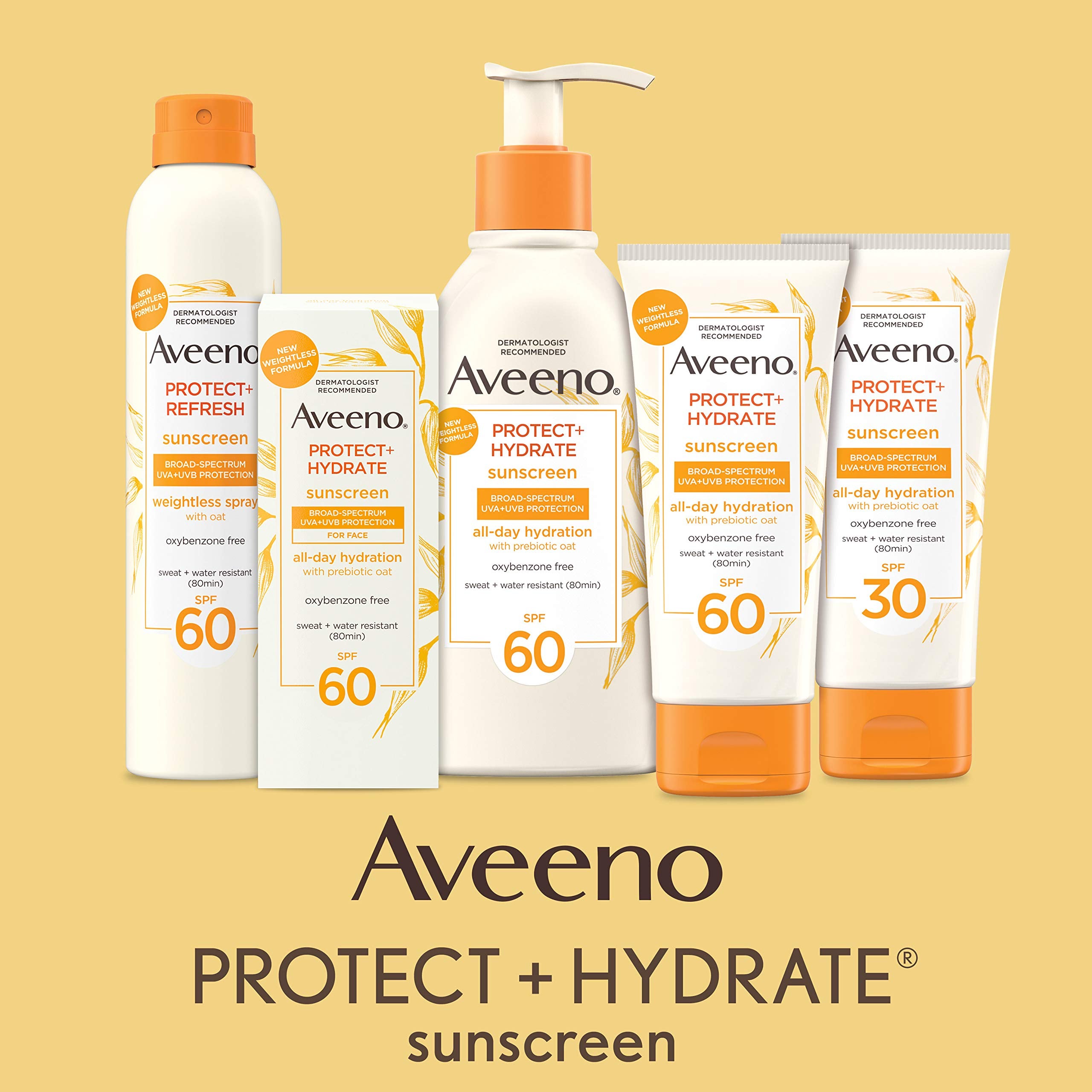 Aveeno Protect + Hydrate Sunscreen Moisturizing Body Lotion with Broad Spectrum SPF 60 and Prebiotic Oat, Weightless, Paraben, Oxybenzone, and Oil Free Sunscreen, 12 FL OZ