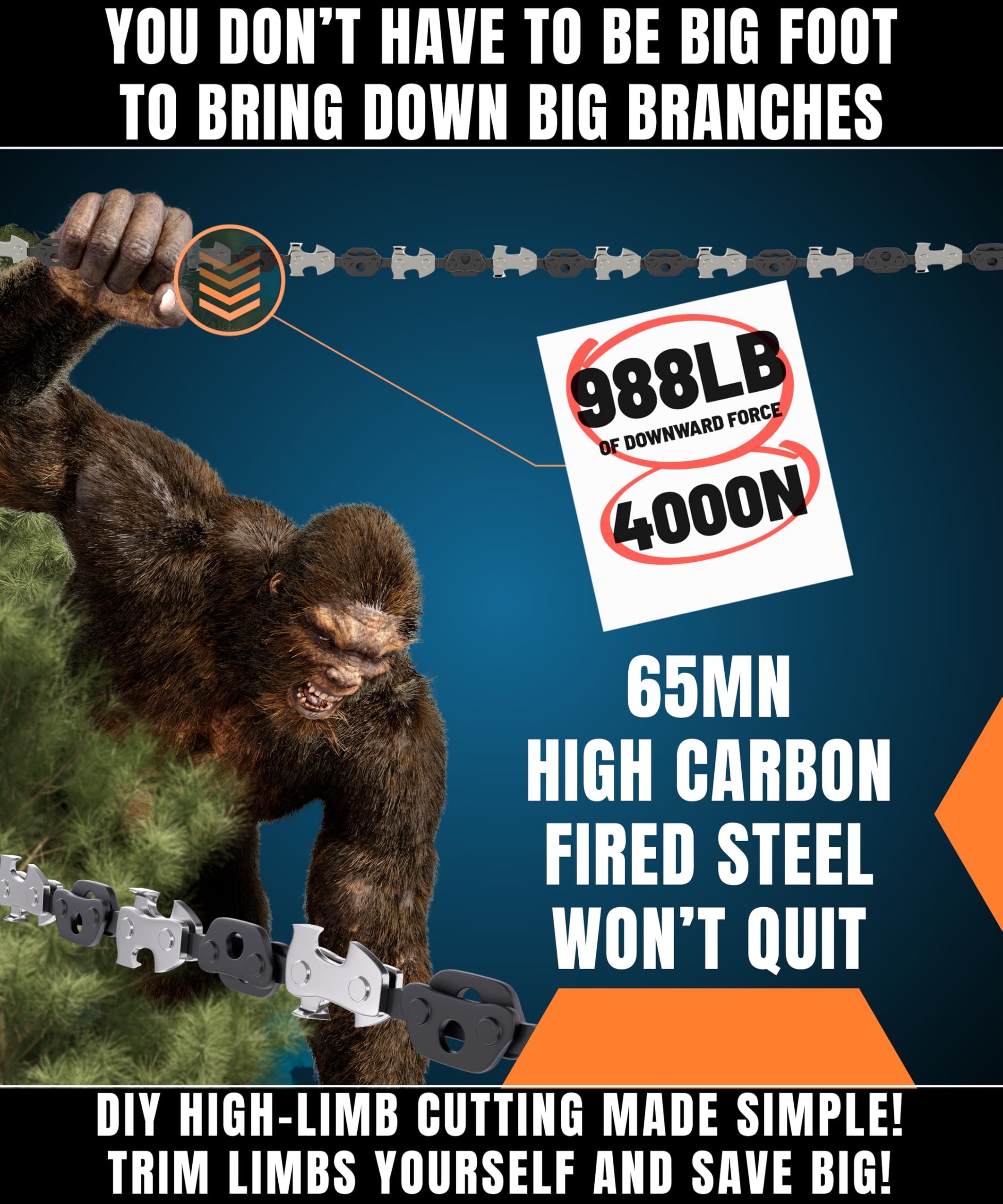 CAMPNDOOR High Limb Rope Saw 53 In - Zero Effort 360 Rope Chain Saw - Sharp Manual Tree Limb Cutter - Hand Chainsaw with Ergonomic Handles and Carrying Case - Fast and Easy Pocket Chainsaw