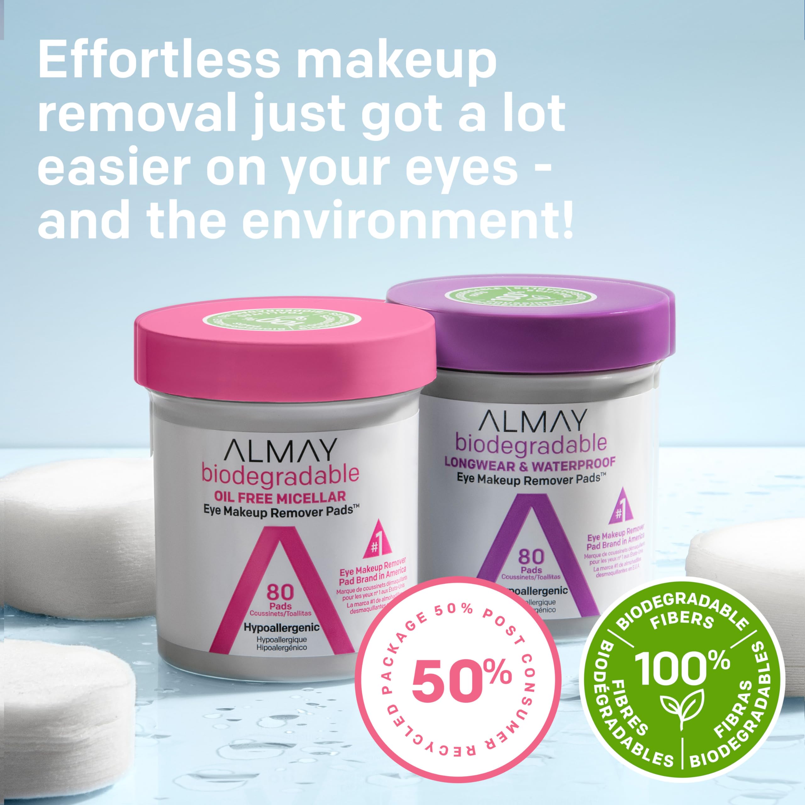 Almay Biodegradable Makeup Remover Pads, Micellar Gentle, Hypoallergenic, Fragrance-Free, Dermatologist & Ophthalmologist Tested, 120 Count