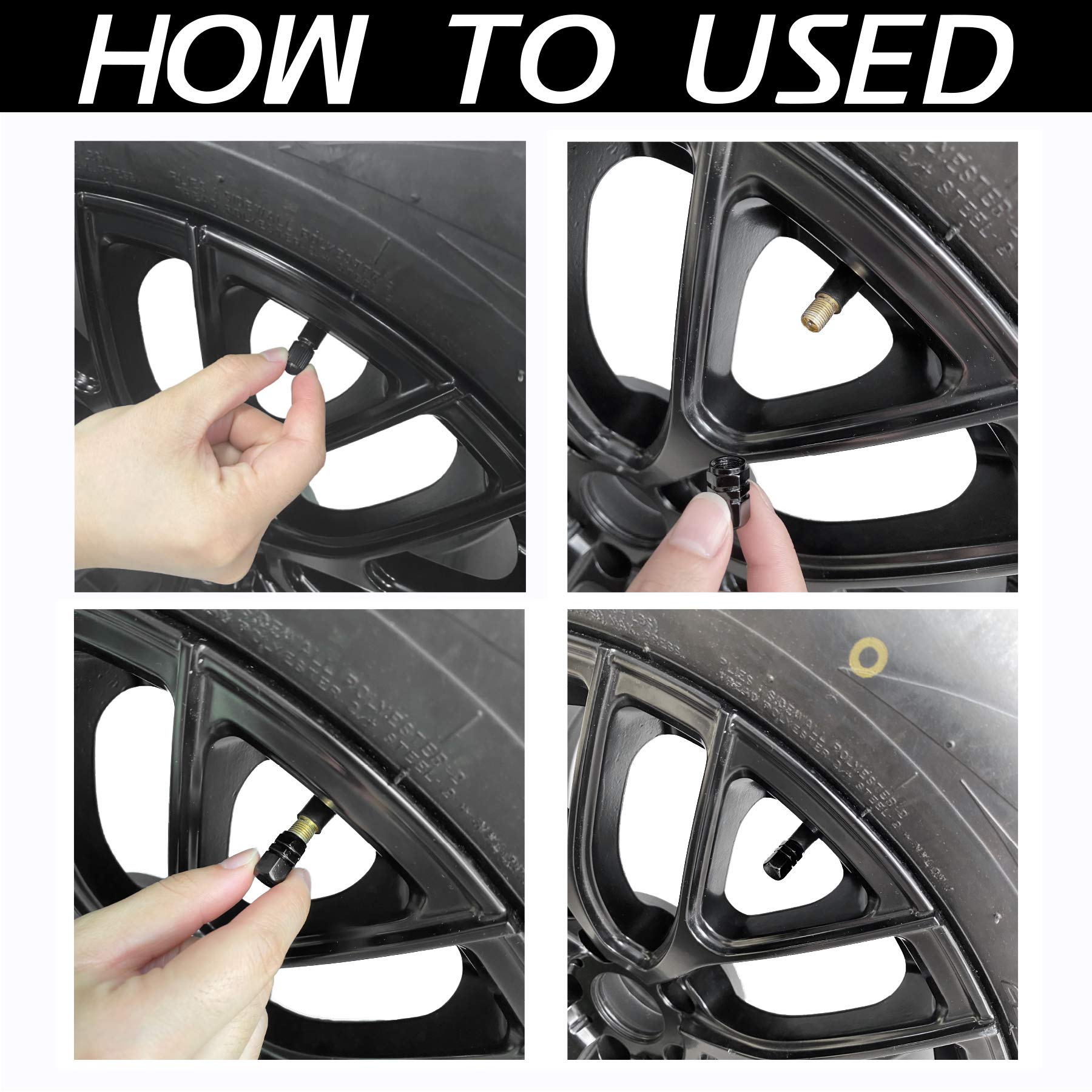 JUSTTOP Car Tire Valve Stem Caps, 12pcs Air Caps Cover, Universal for Cars, SUVs, Bike, Trucks and Motorcycles-Black