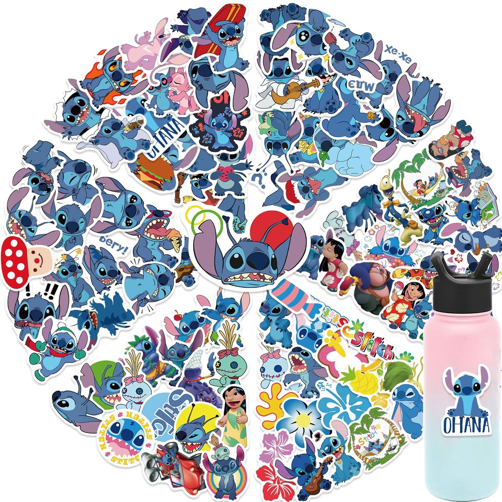 100Pcs Stitch Stickers for Girl, Cute Cartoon Gifts for Kids, Waterproof Lilo&Stitch Decal for Teen Water Bottle, Laptop, Travel Case, Guitar, Phone, Skateboard, Bike, Scrapbook (Blue)