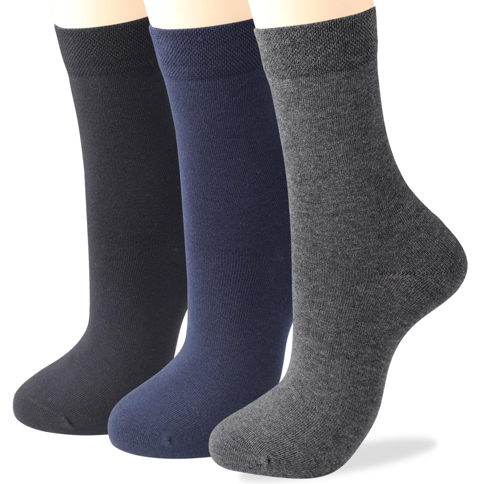 COTTON DAY Women's Soft Combed Cotton Trouser Dress Socks Black Gray Navy Blue 3 Pack (Black 6-9)