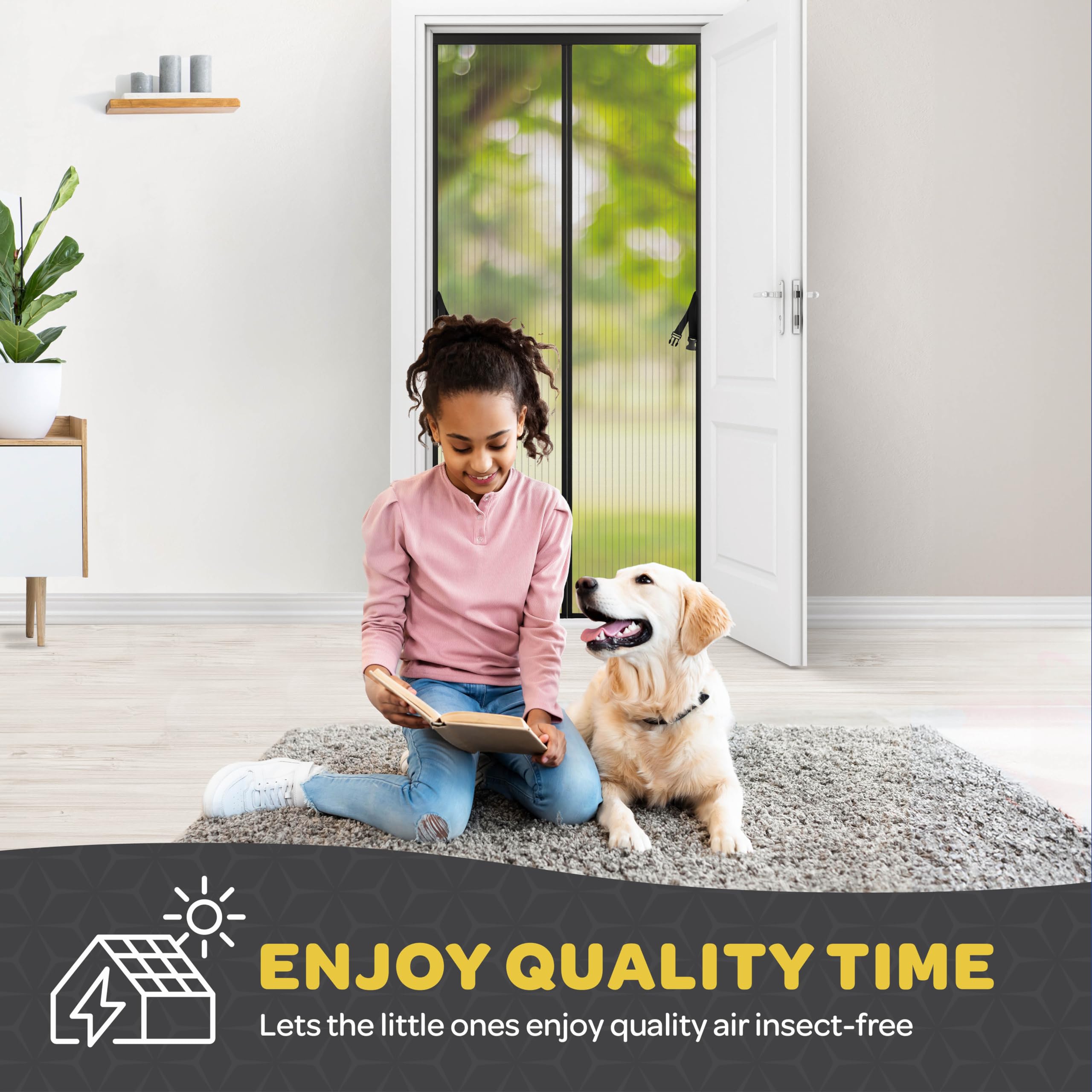 Magnetic Screen Door, Hands-Free Kid/Pet-Friendly Walk Through - Self Magnetic Closure Screen Door Mesh, Stay-Open Option with Buckles - Keeps Bugs Out Lets Breeze in, Fits Door Size (39.4" x 82.7")