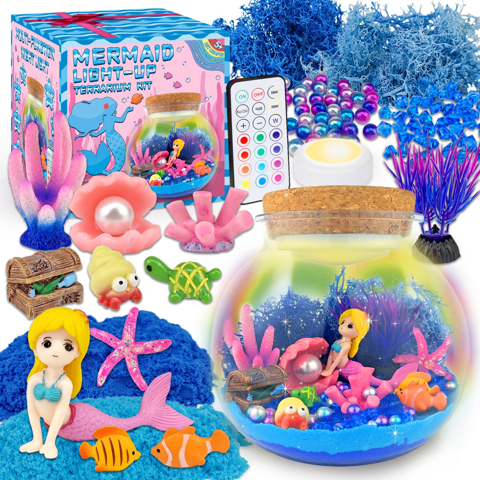 Unicorn Terrarium Crafts Kit for Kids-LED Night Light Up & Remote Unicorn Birthday Gifts Toys for Girls Ages5 6 7 8 9 10 Year Old-Christmas Gifts for Girls