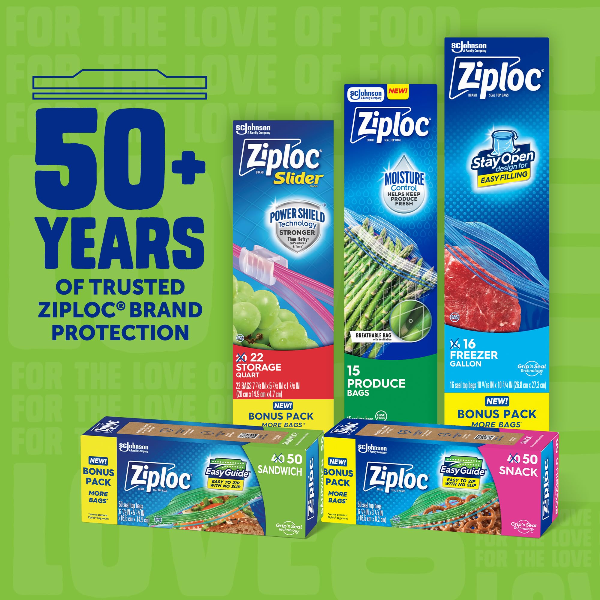 Ziploc Sandwich and Snack Bags with EasyGuide Texture, Plastic Storage Bags with Grip 'n Seal Technology, 105 Bags Total