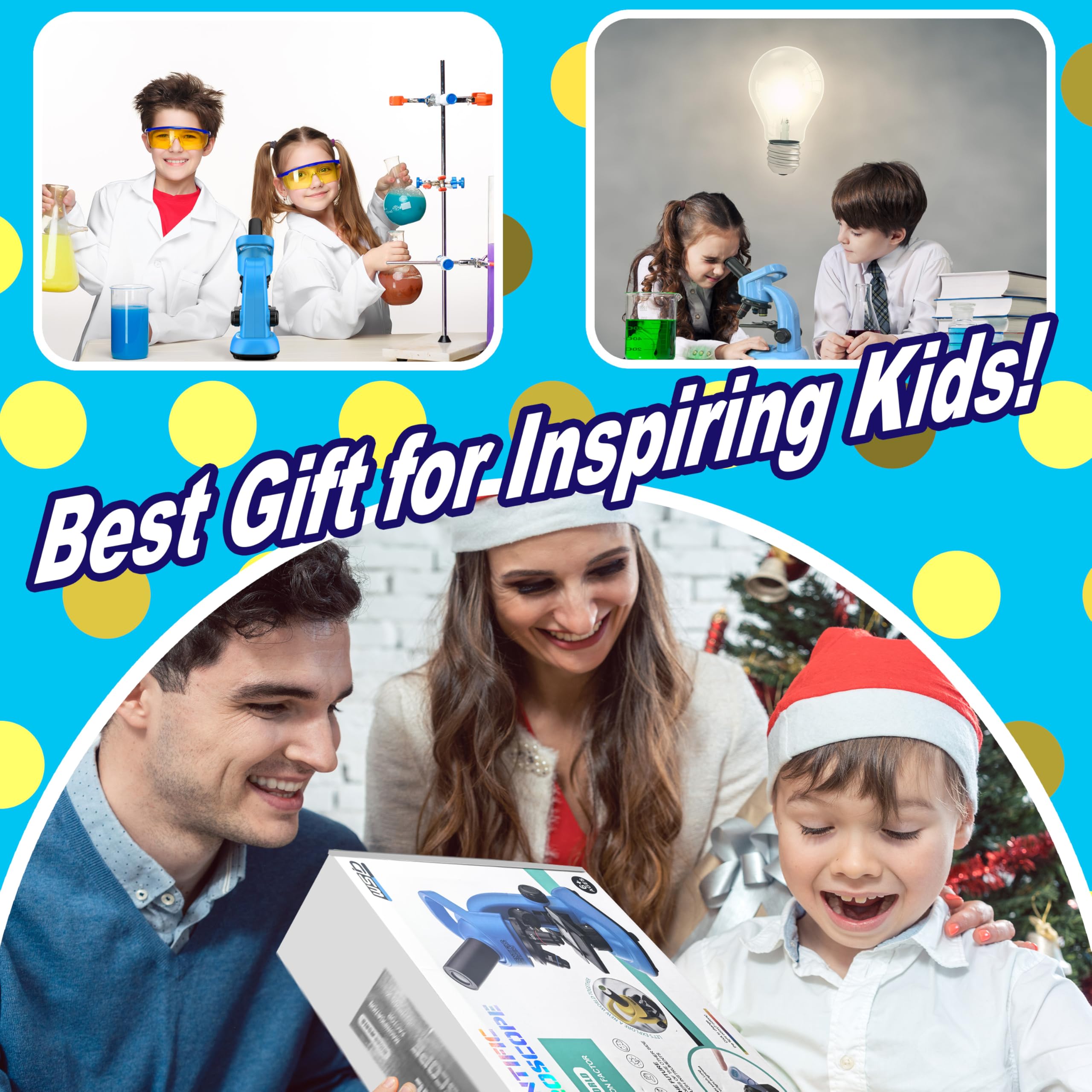 Kids Microscope,40-1600x Microscope Kit for Kids Beginners Children,STEM Kit,Prepared Slides,LED Light and Configured Various Operating Tools- Science Experiment Toy for Kids Ages 6-12