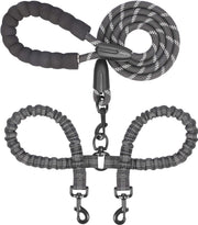 iYoShop Dual Dog Leash - 360° Swivel, No Tangle Walking Leash with Shock Absorbing Bungee for Two Dogs (Large, 25-150 lbs, Black)