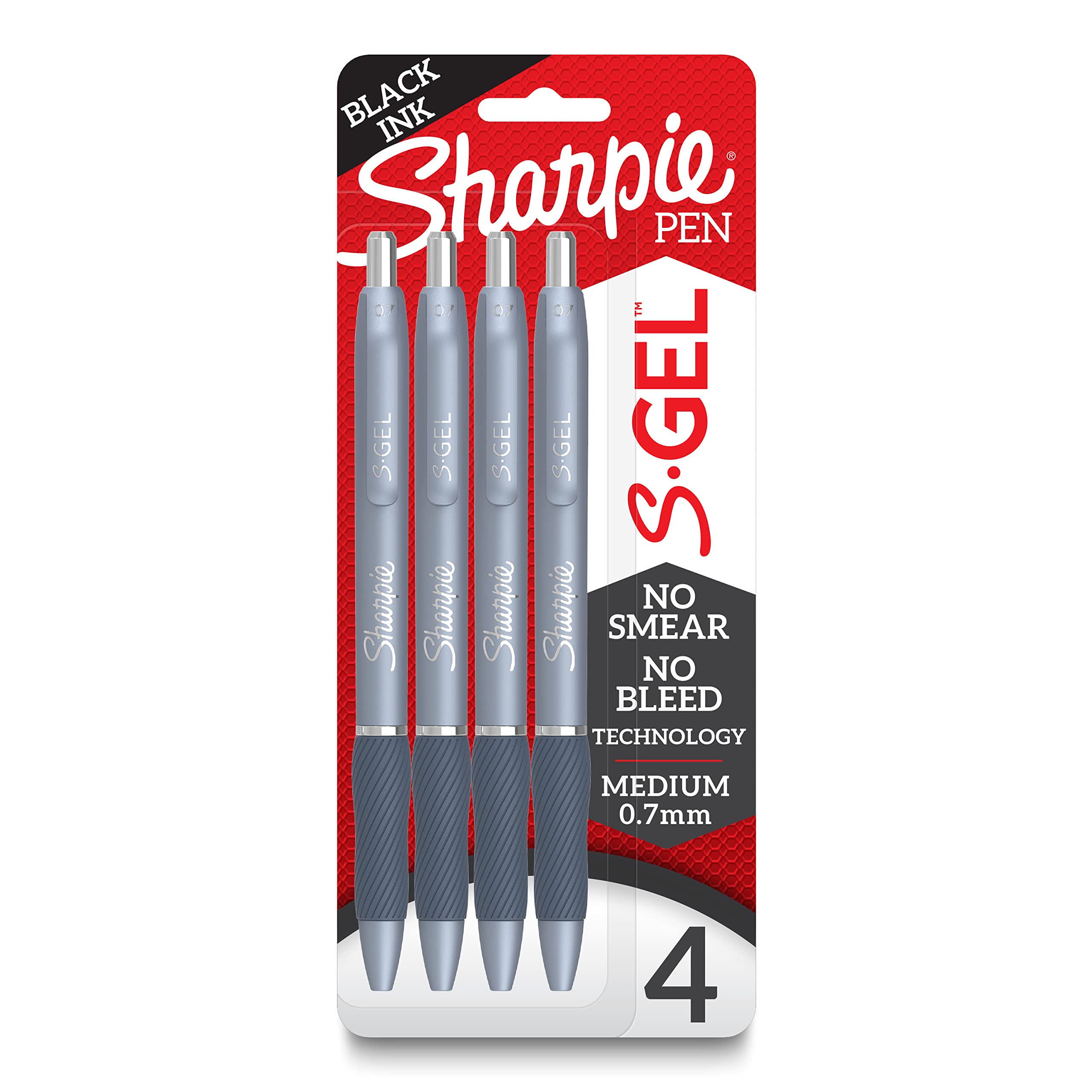 Sharpie S-Gel, Gel Pens, Medium Point (0.7mm), Frost Blue Body, Black Gel Ink Pens, 4 Count