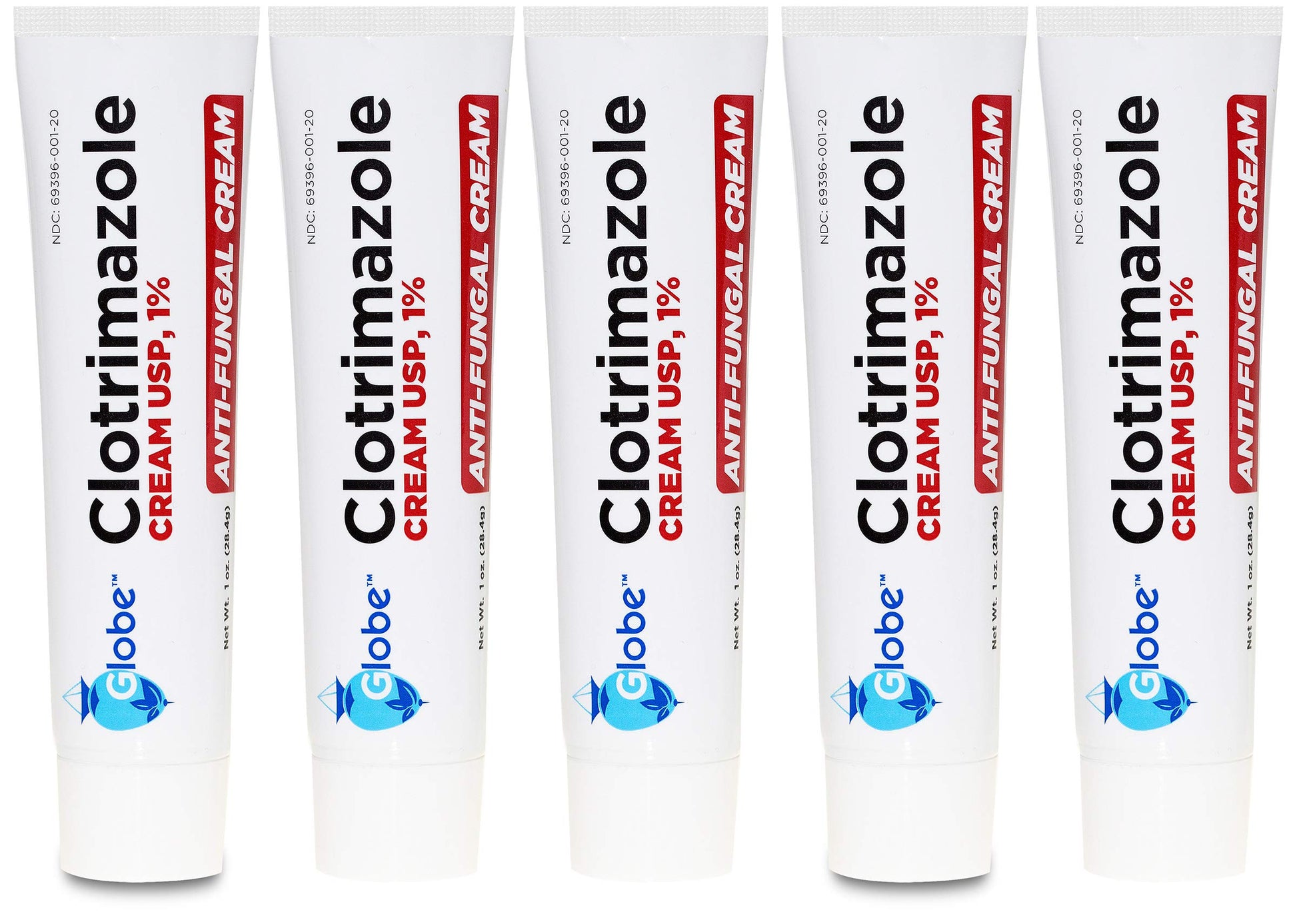 (5 pack) Globe Clotrimazole Antifungal Cream 1% (1 oz) Relieves the itching, burning, cracking and scaling associated with fungal infections | Compare to the Name Brand Active Ingredient