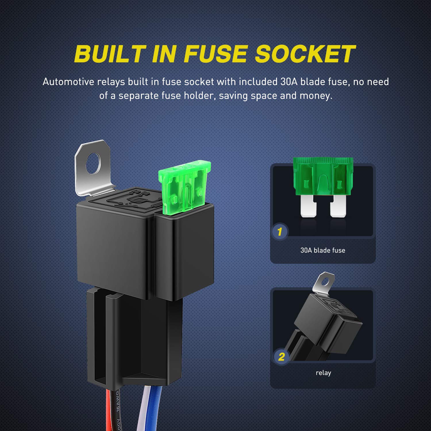 Nilight 50023R 5 Pack 30A Fused Relay Switch Kit 12V 4 Pin SPST Relay Interlocking Harness Socket Holder 30 Amp 12 Volt Automotive Relays with Fuse for Auto Cars Trucks RV